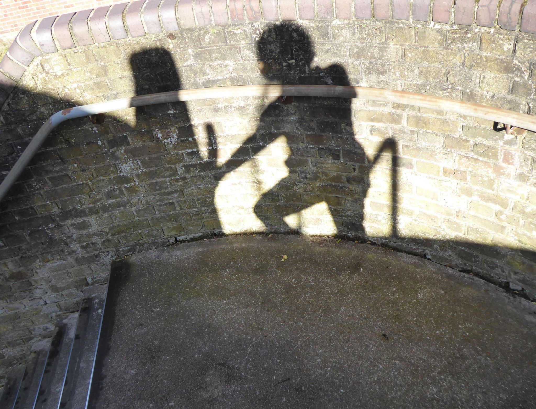 Shadow of a woman on a brick wall