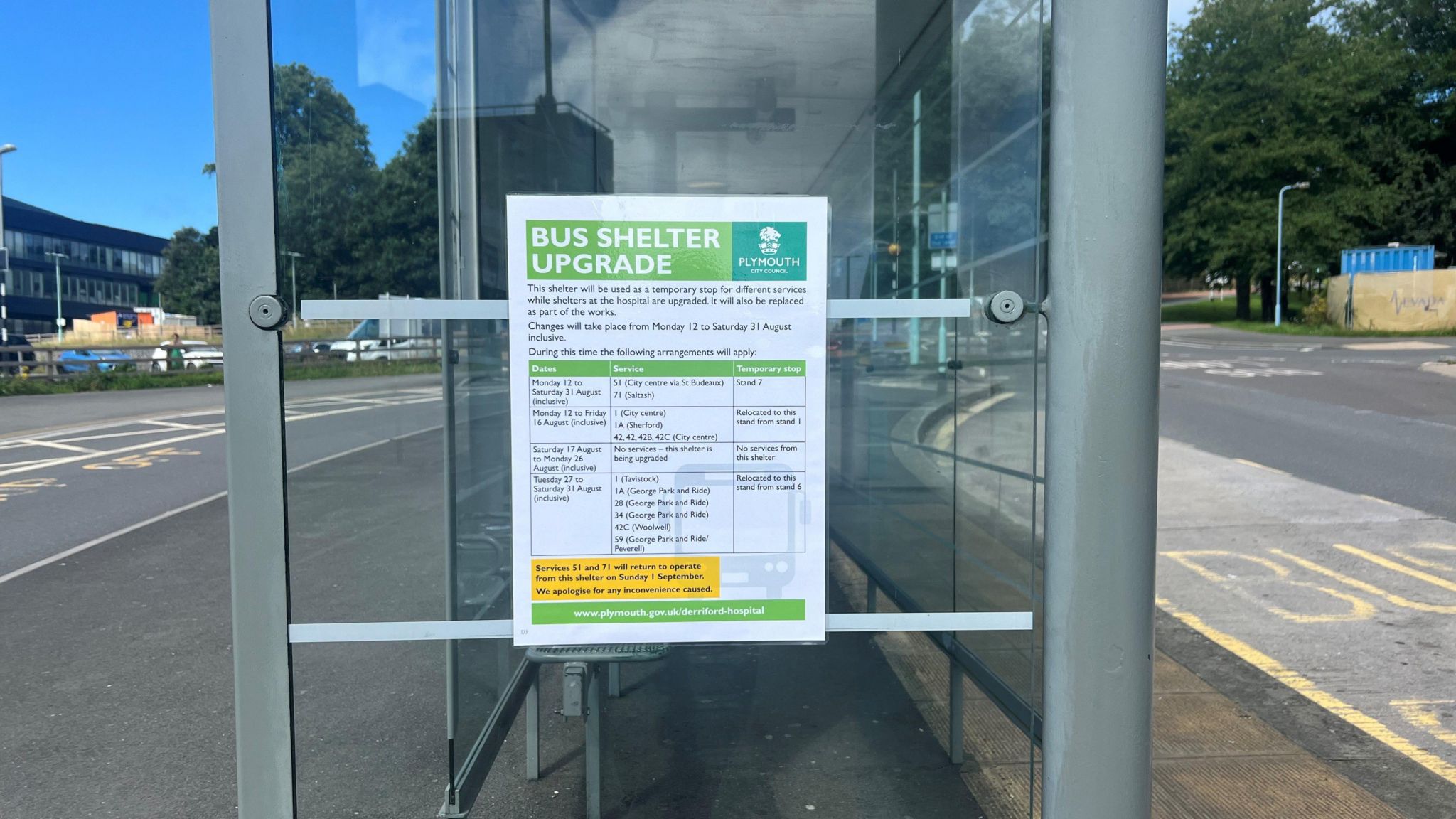 Bus shelter upgrade sign