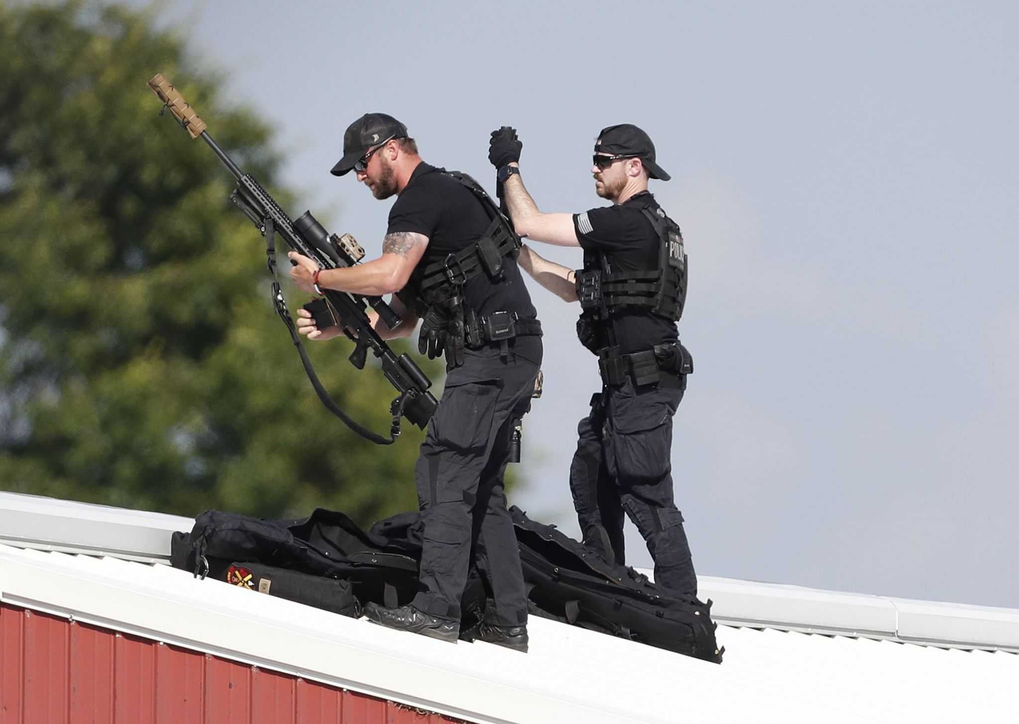 Snipers on the roof before the Trump rally begins