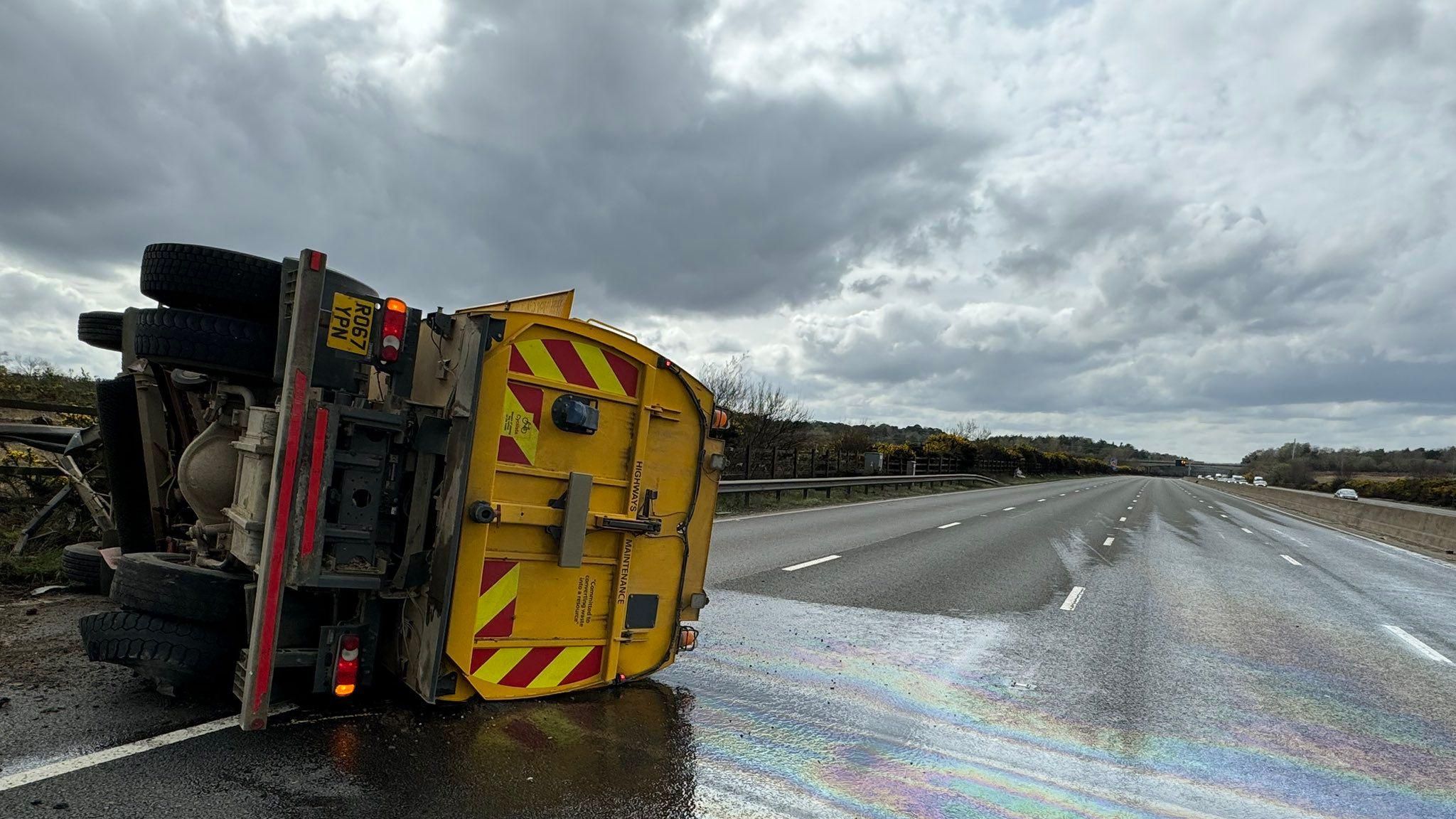 Road sweeped overturned on M3