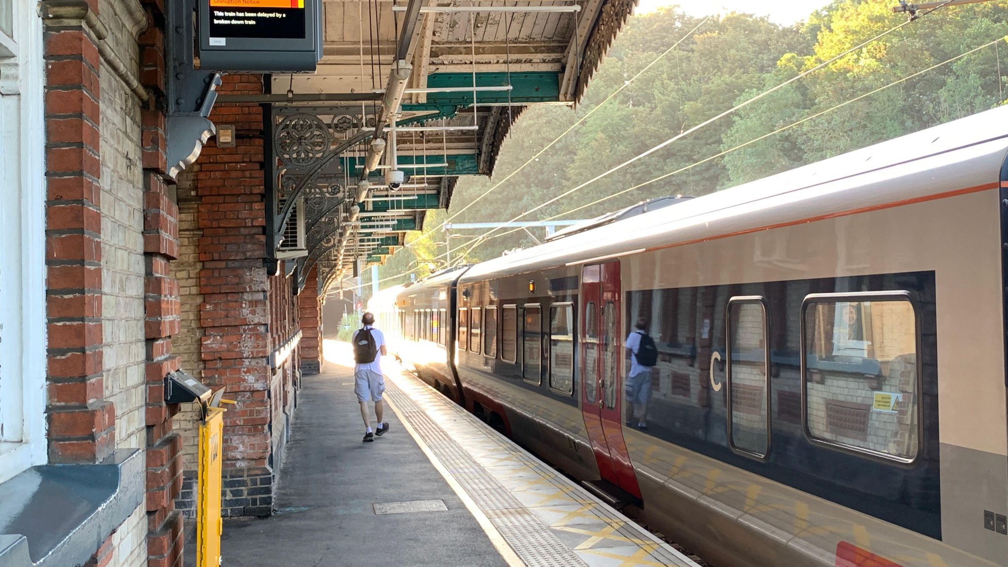 A general view of a platform at Ipswich railway station with a train waiting to leave