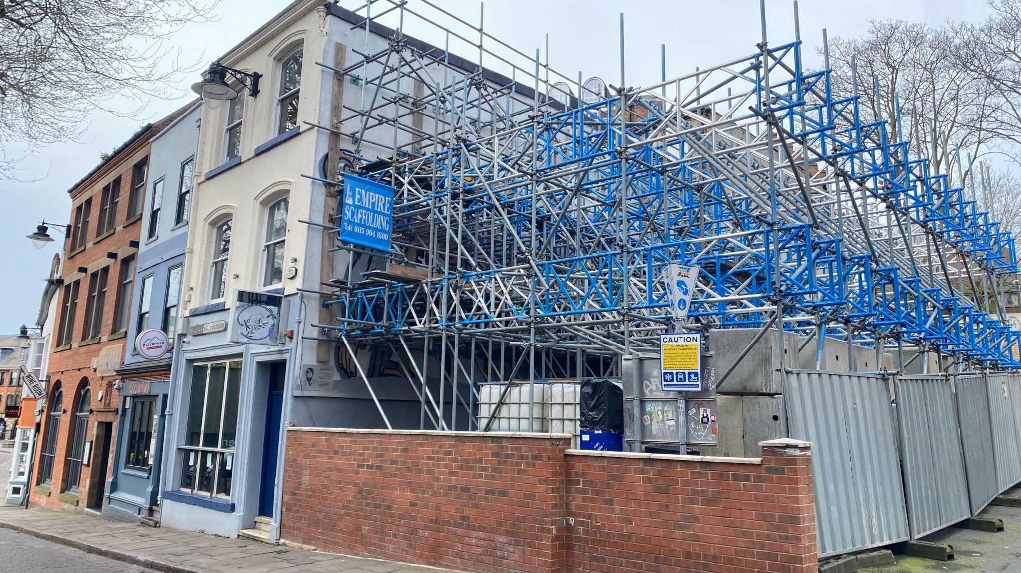Scaffolding on side of the building