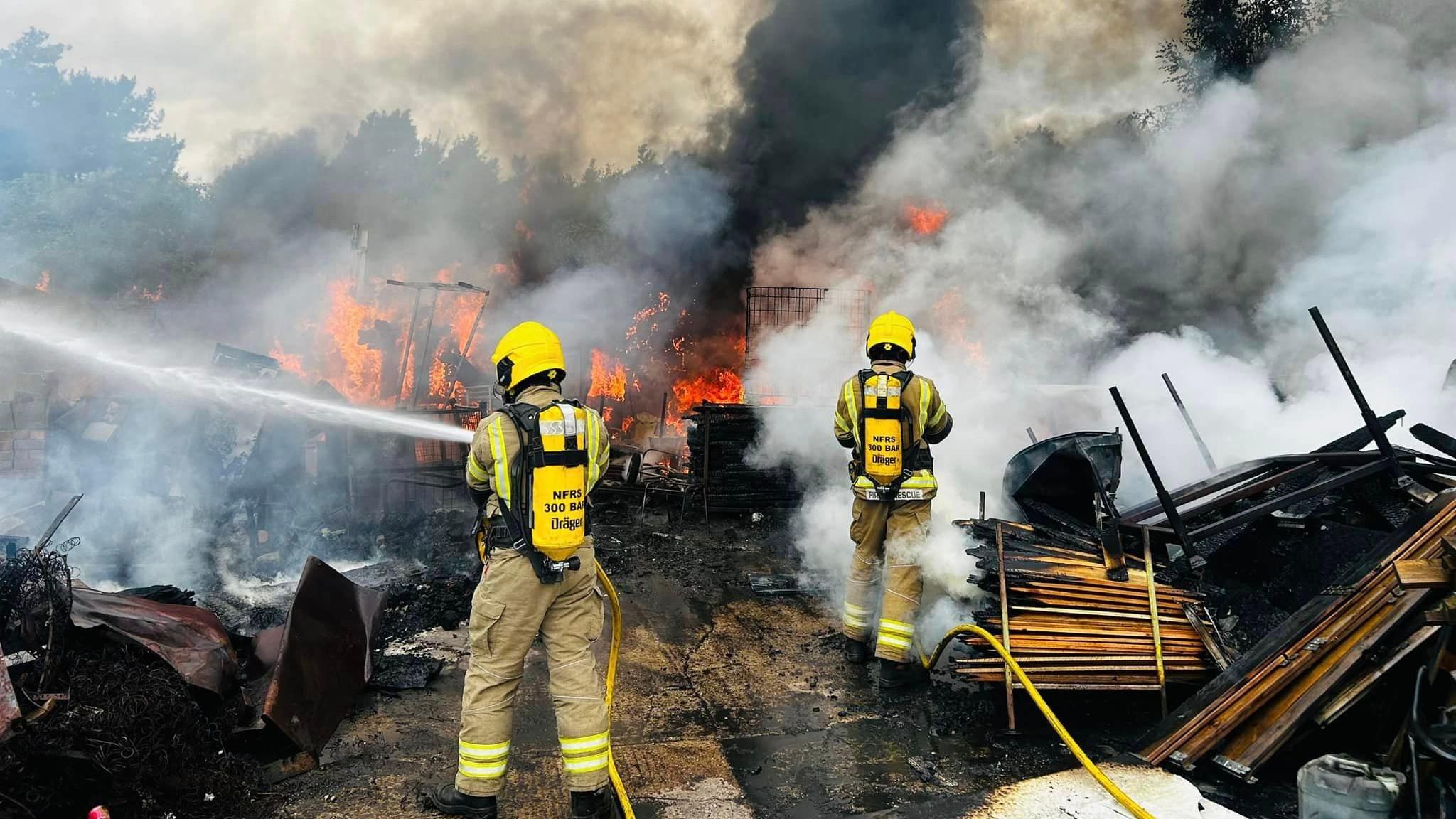 Brandon Fire Station crews tackling the fire during the incident