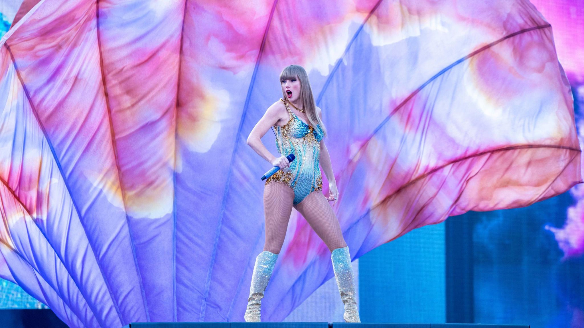 Taylor Swift on stage in Edinburgh at the Eras Tour 