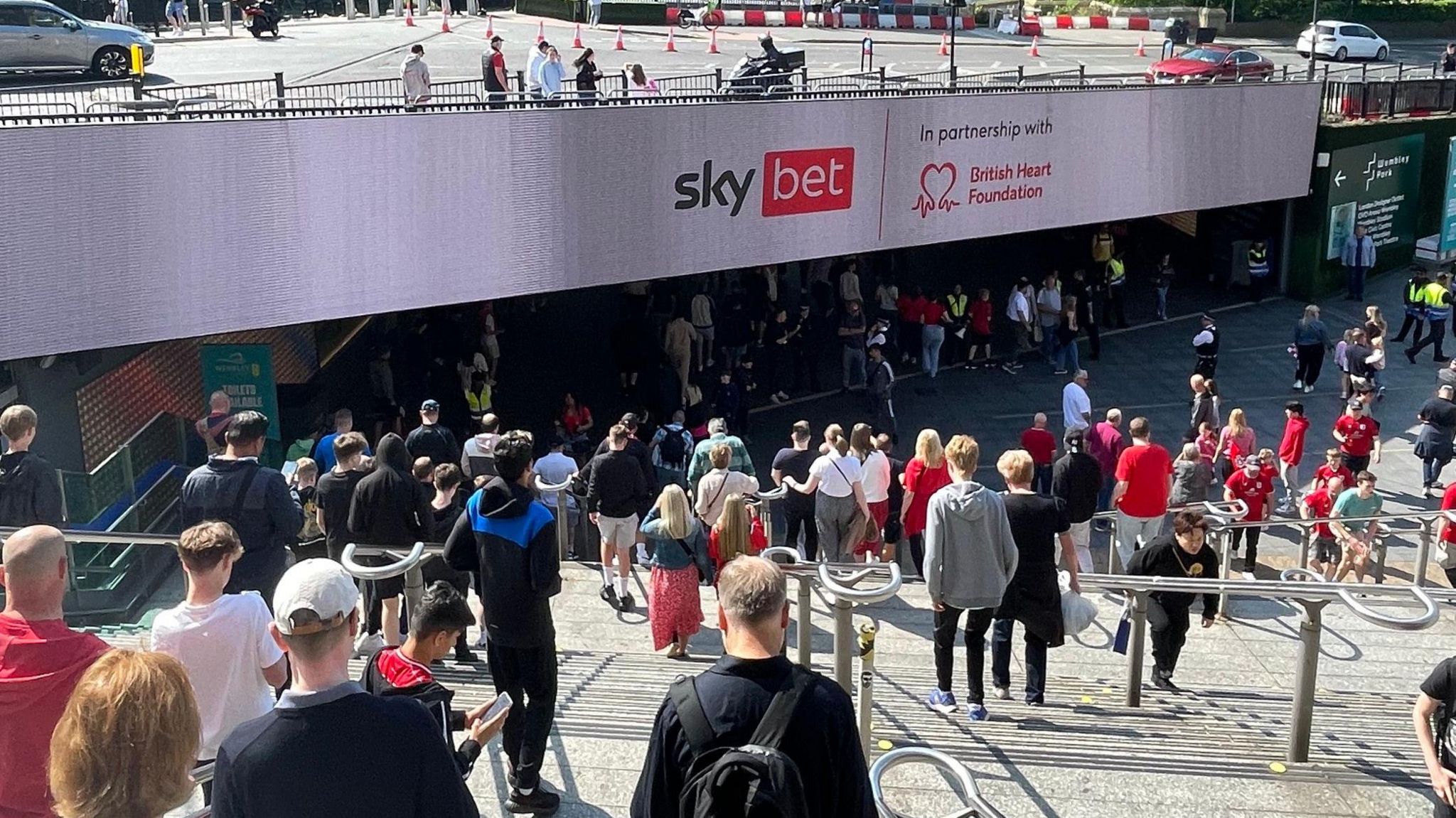 Crawley fans outside Wembley Stadium on Sunday