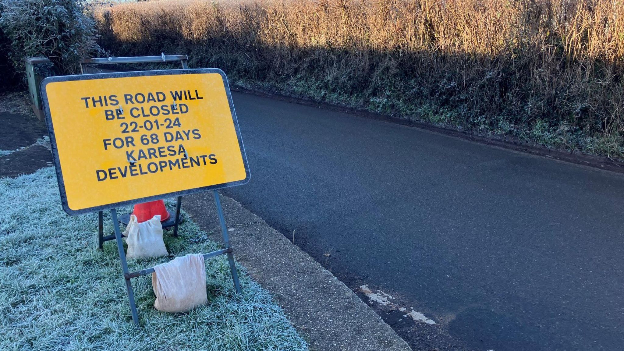 The stretch of road closed in Bishops Lydeard