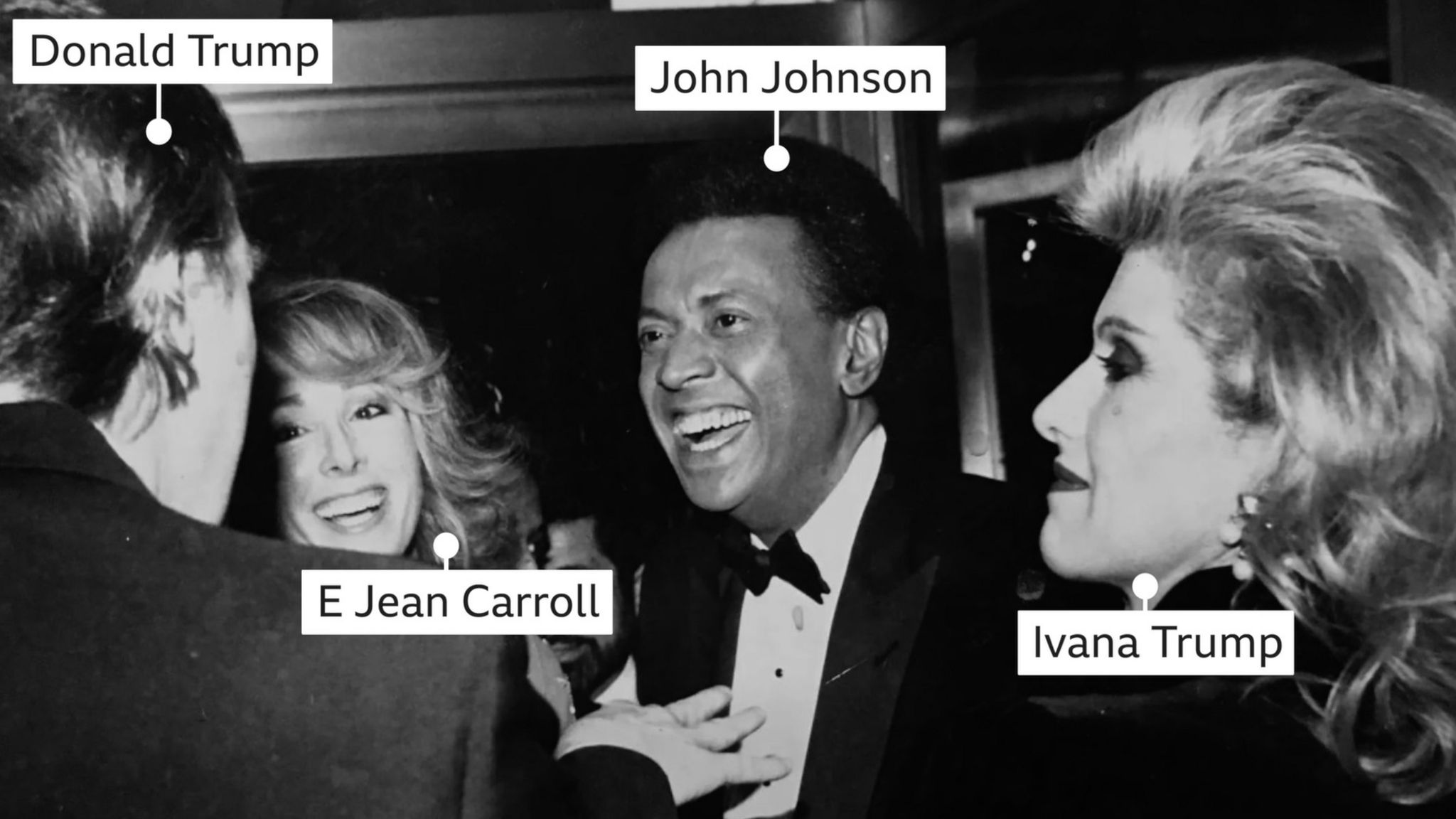 E Jean Carroll, Donald Trump, Ivana Trump and John Johnson in the photograph