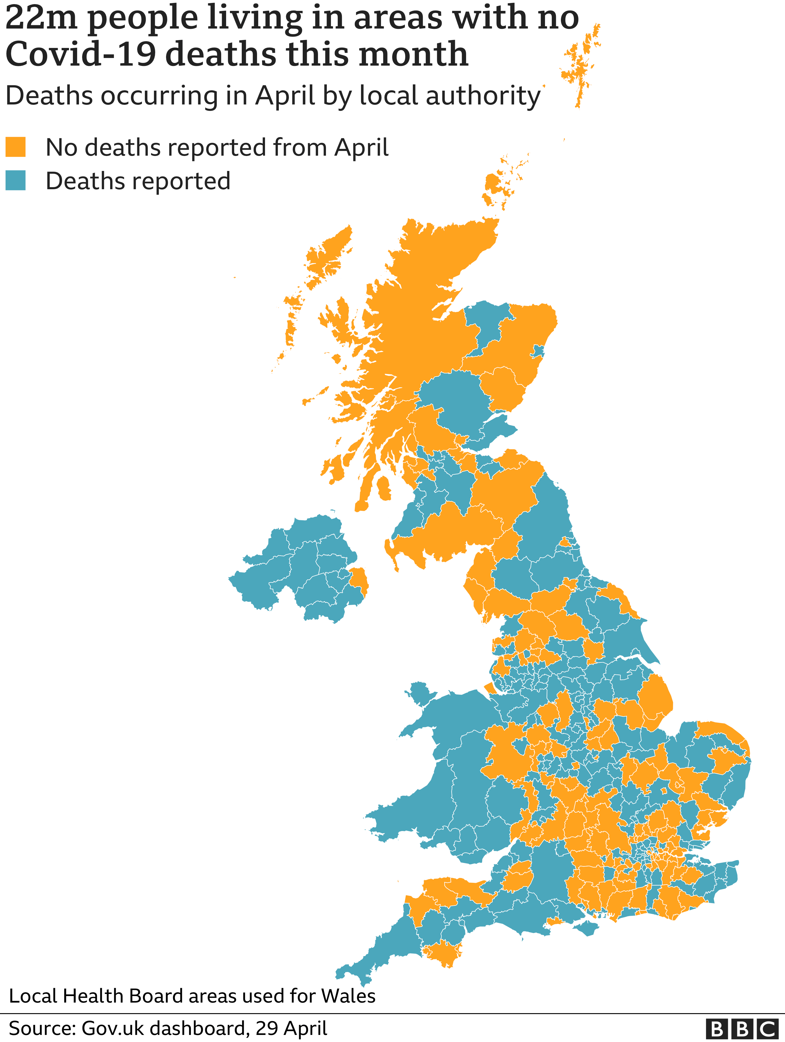 Map of councils without Covid-19 deaths