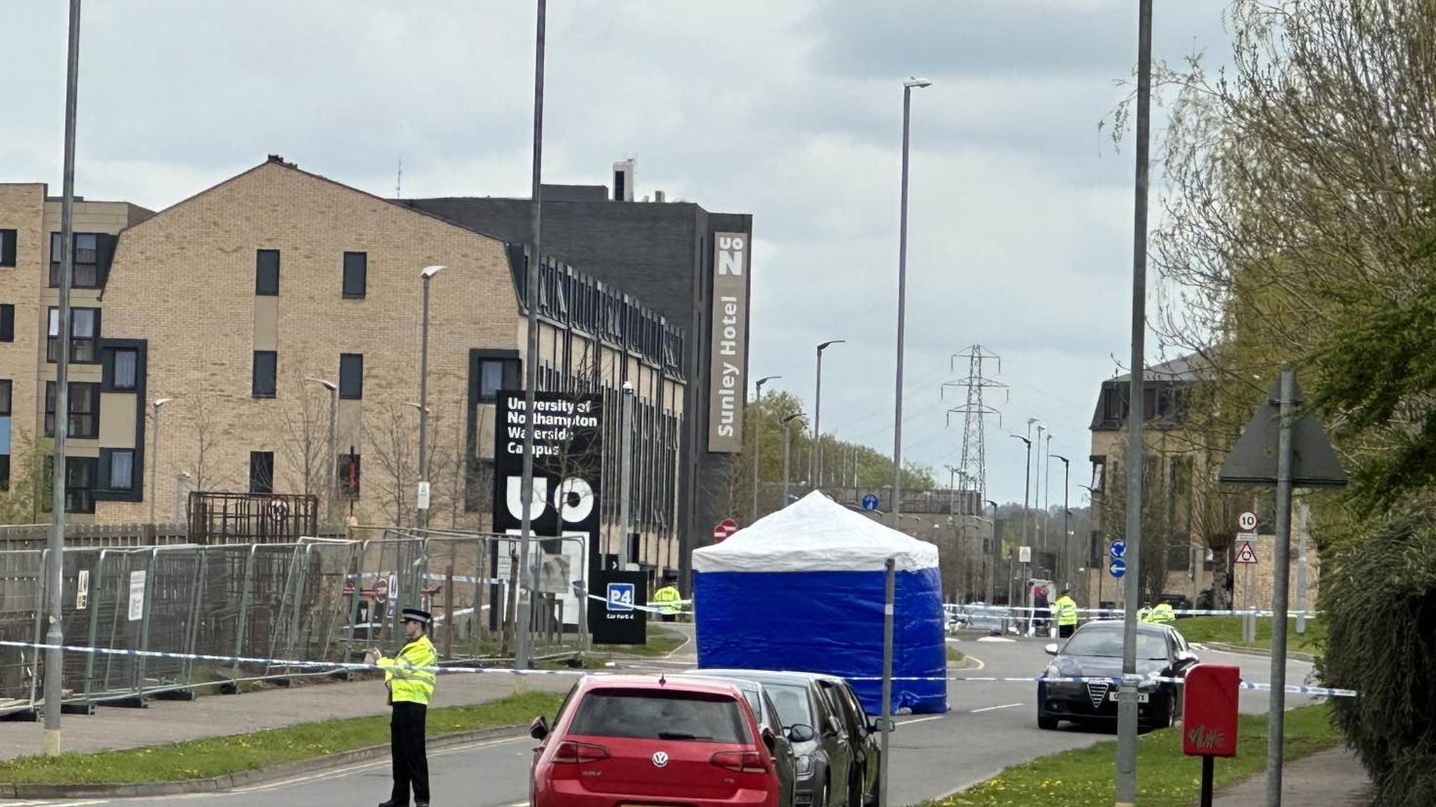 Police at the University of Northampton's Waterside Campus