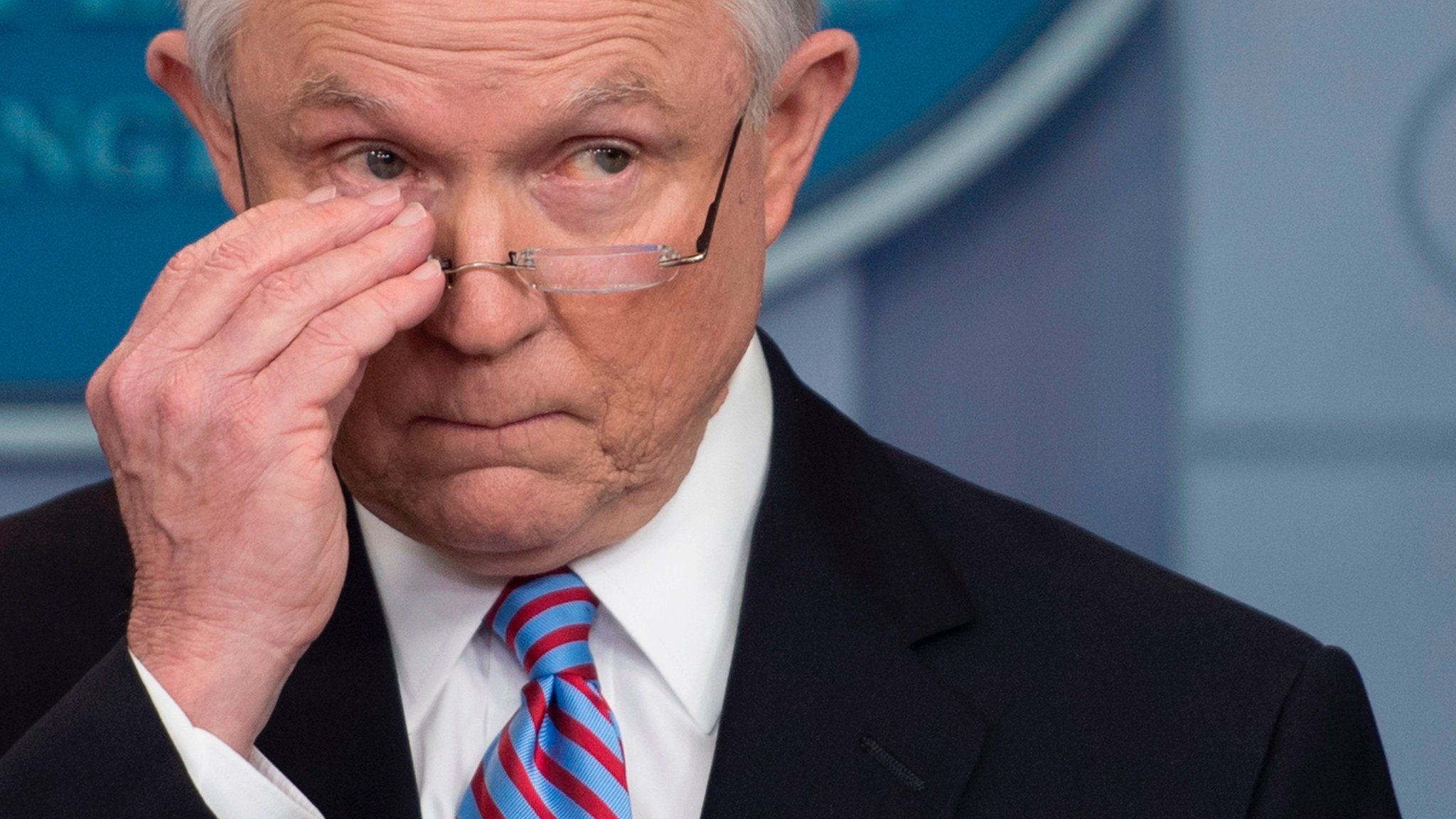 Jeff Sessions at a White House briefing on 27 March, 2017.