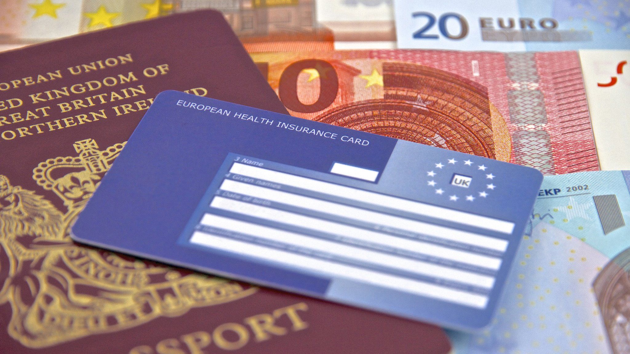 EHIC card, passport and euros