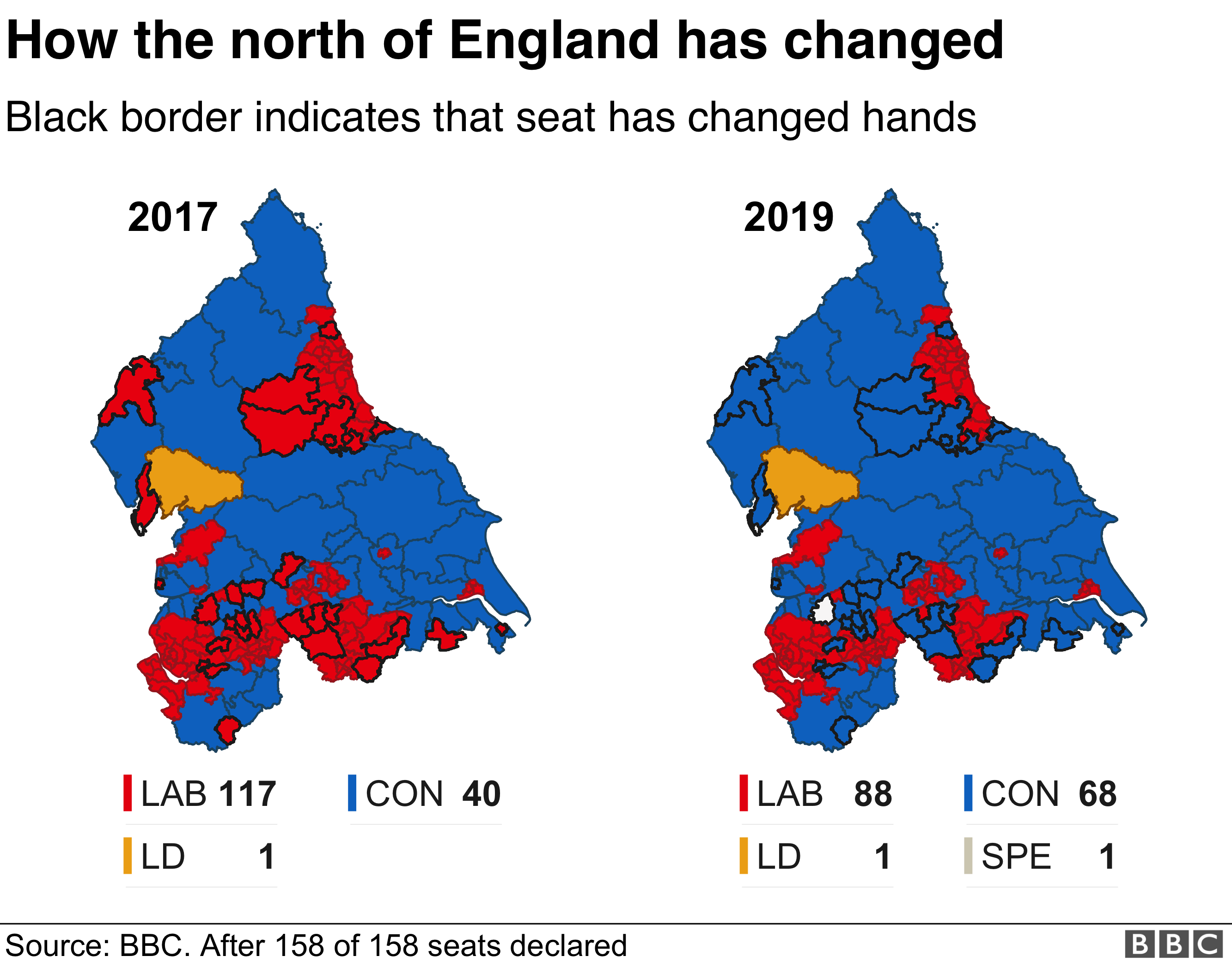 BBC north of England election results map