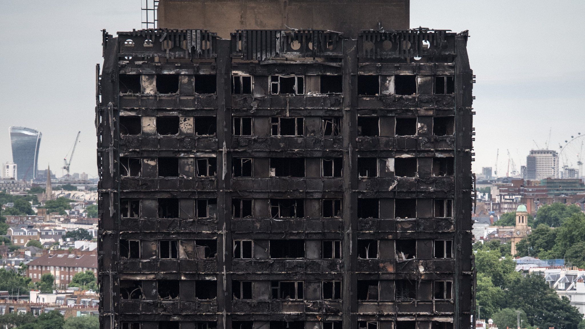 What remains of the top floors of Grenfell Tower