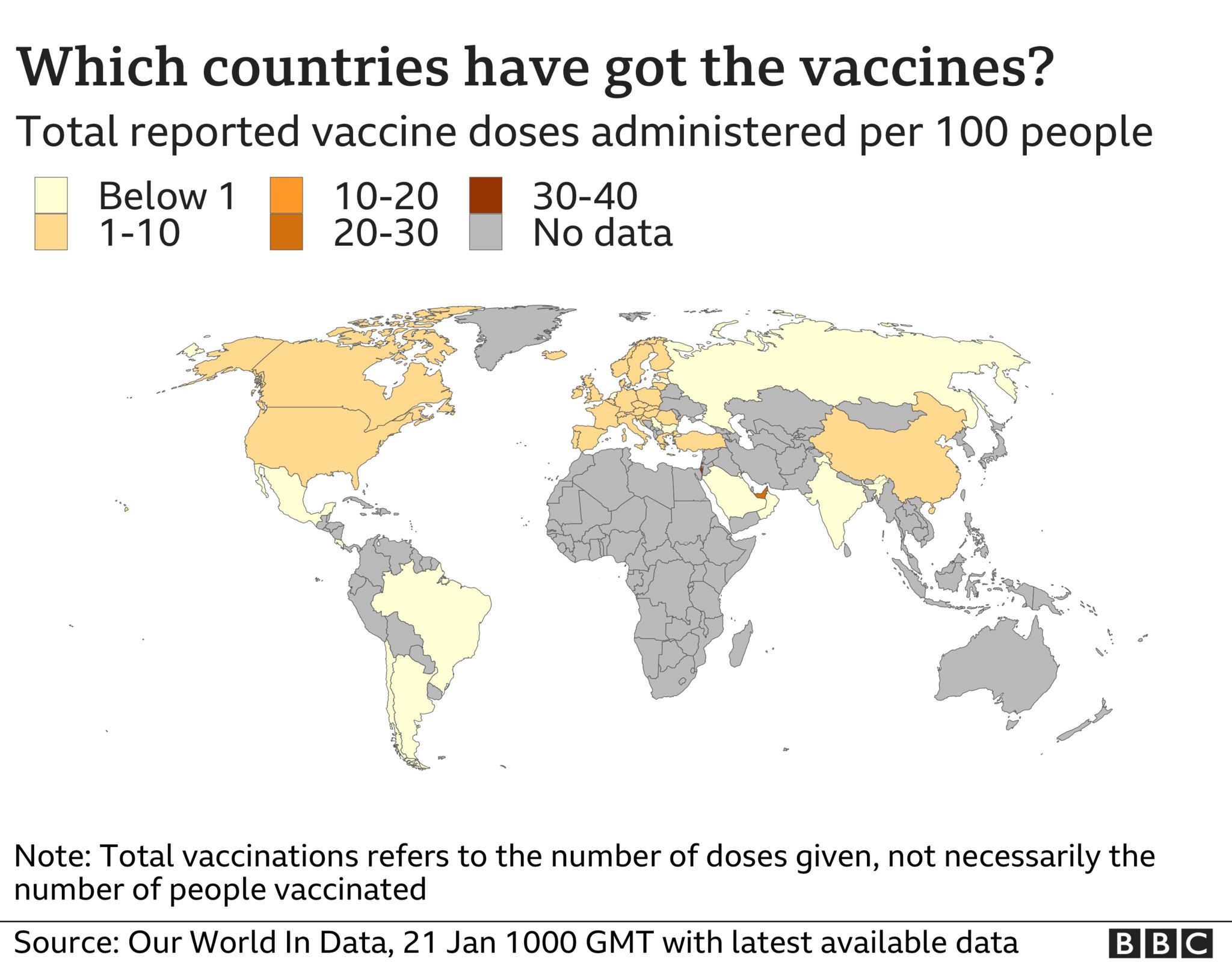 Map showing vaccine roll-out around the world