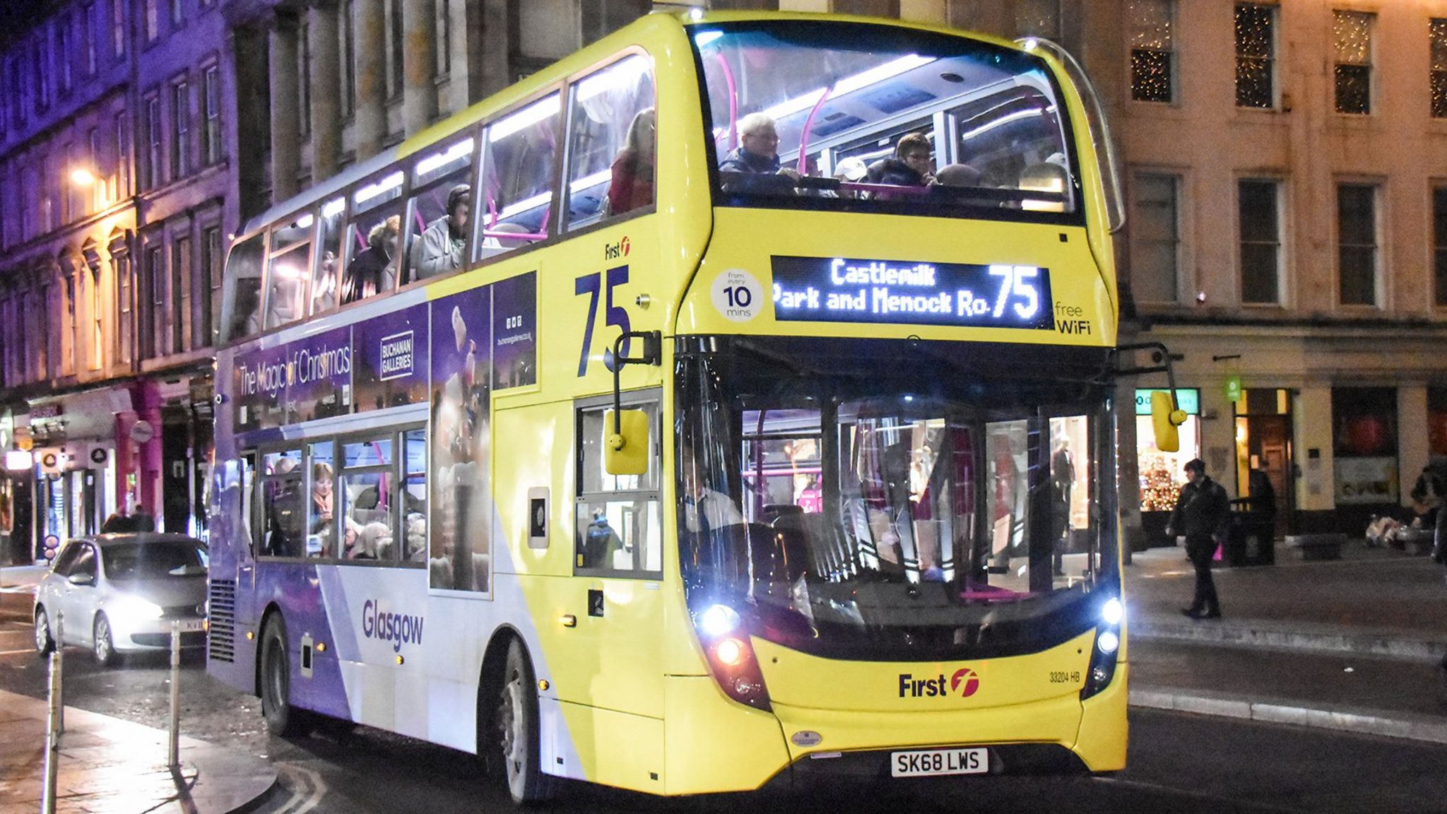 bus at night in Glasgow