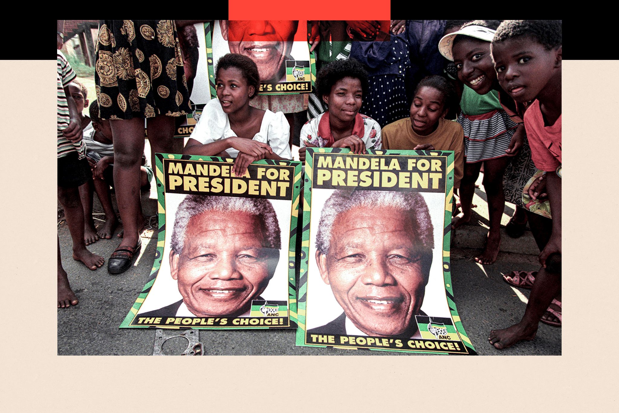 1994 picture of people campaigning for Nelson Mandela