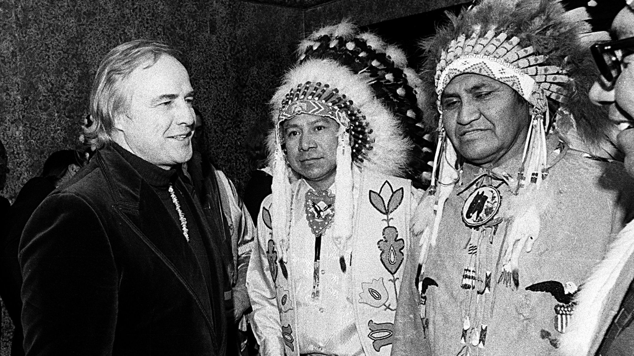 Marlon Brando with Yakima Indians John Meninick, and Louis Cloud