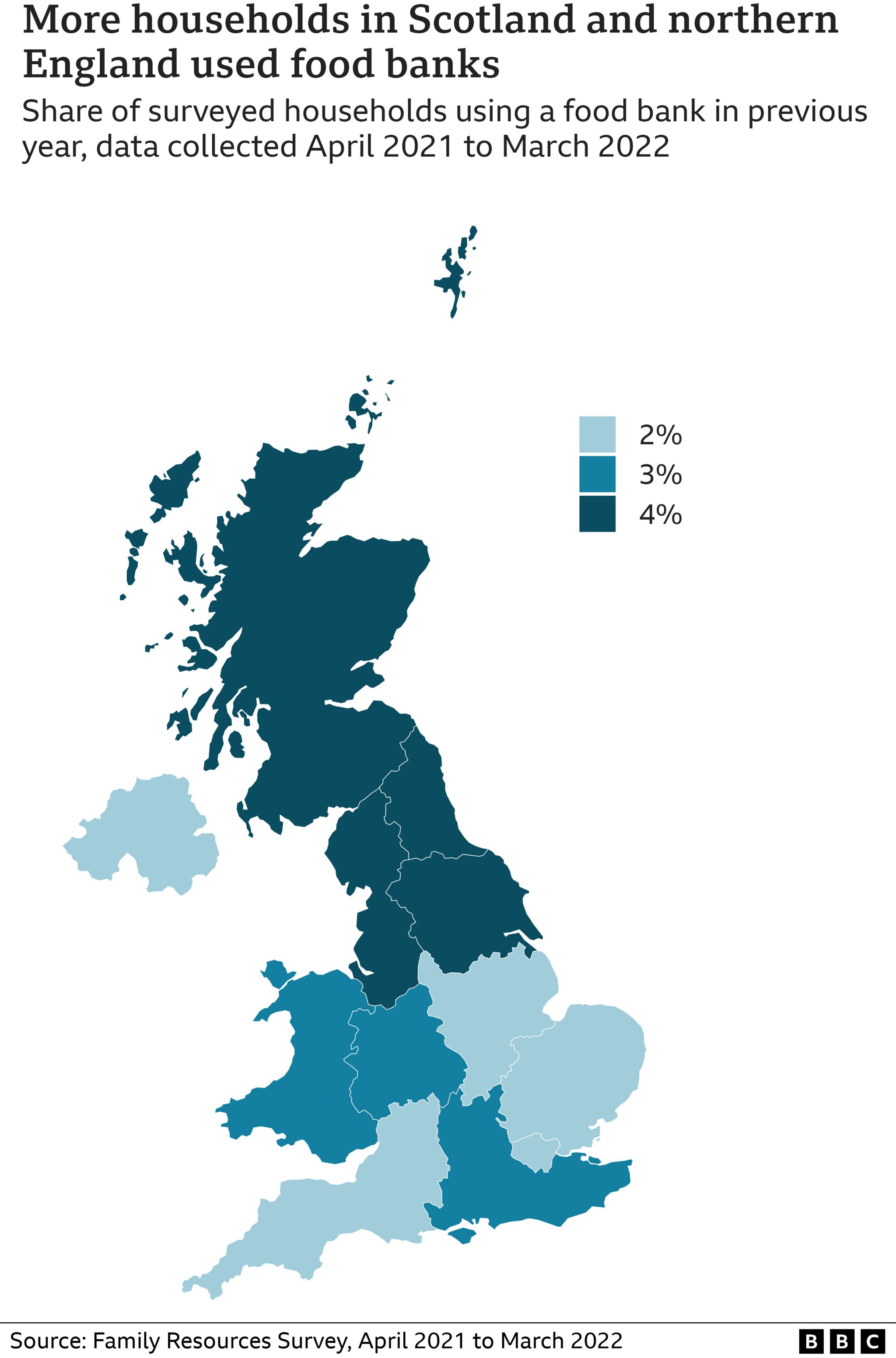 Graphic showing food bank usage by area of the UK