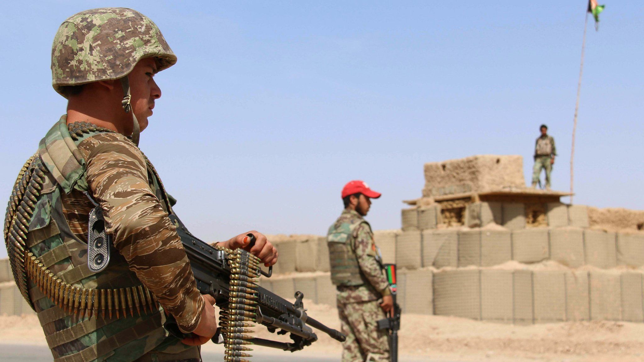 Afghan security officials in Helmand on 2 December 2018