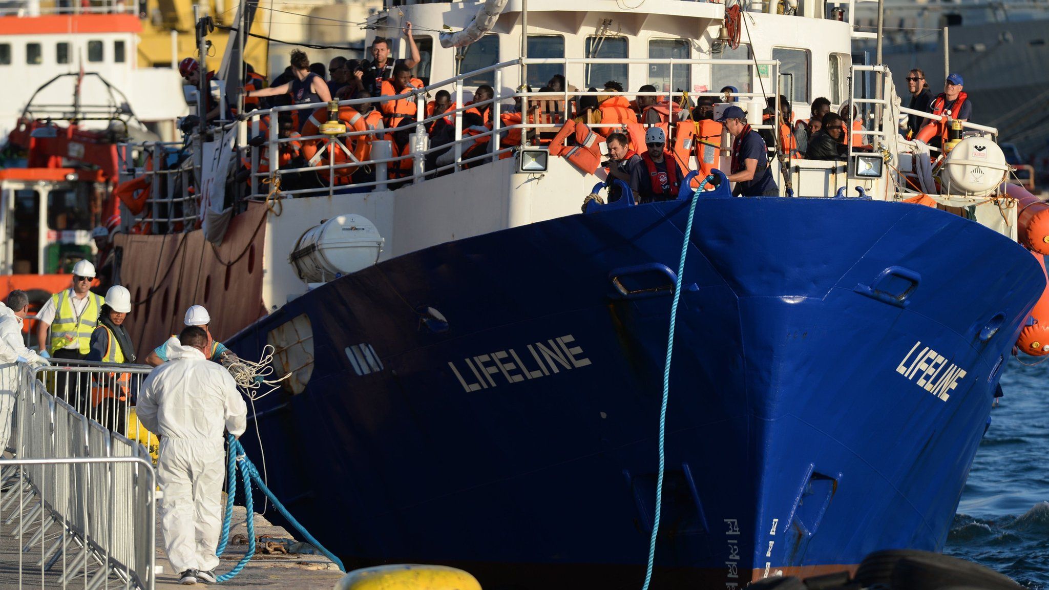 Charity ship Lifeline docks in Malta on 27 June 2018