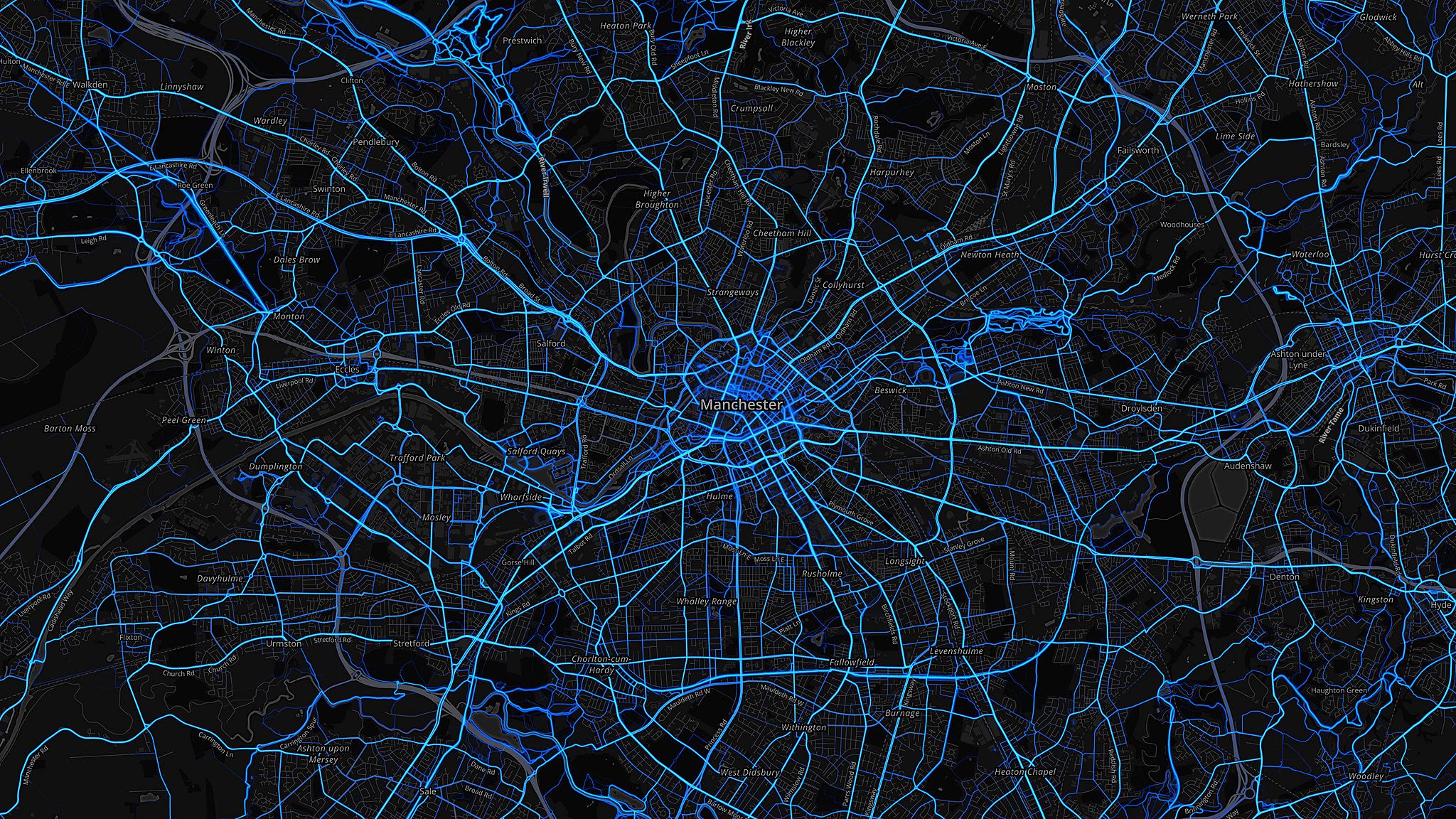 Manchester - cycling routes (by Strava users 2015)