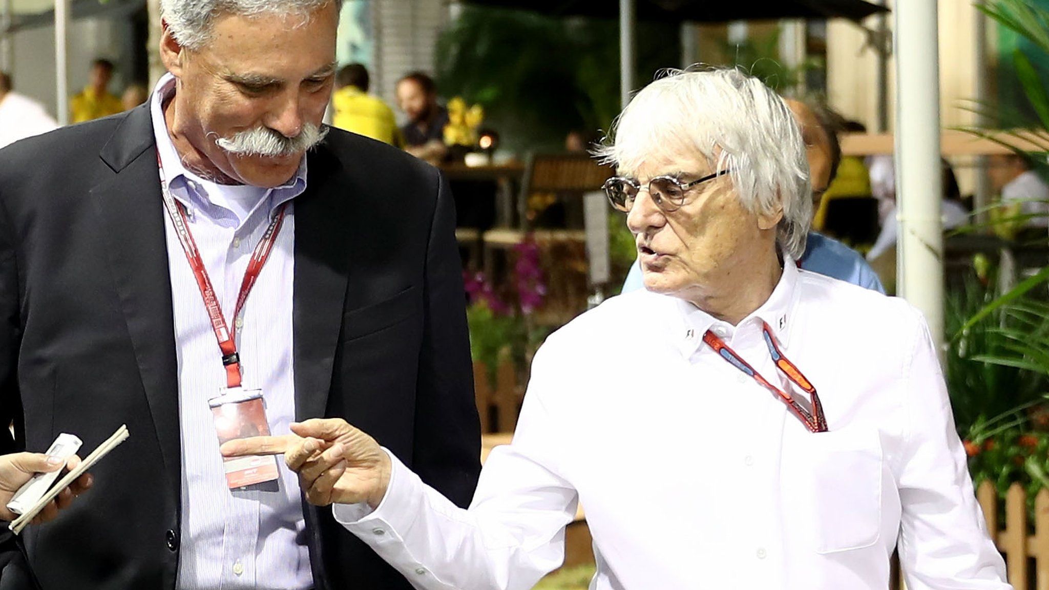 F1 supremo Bernie Ecclestone and Chase Carey, Chairman of Formula One Group