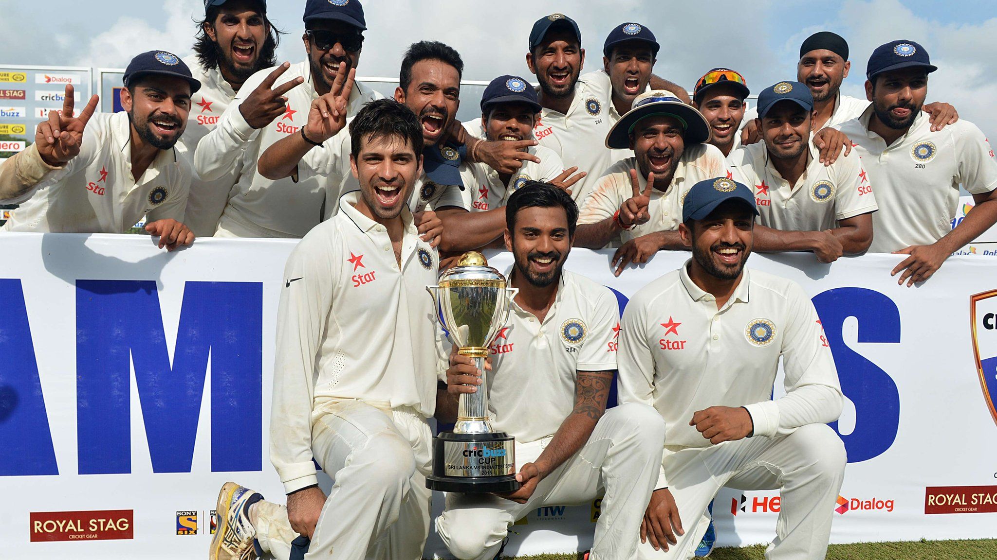 India celebrate their series victory in Colombo