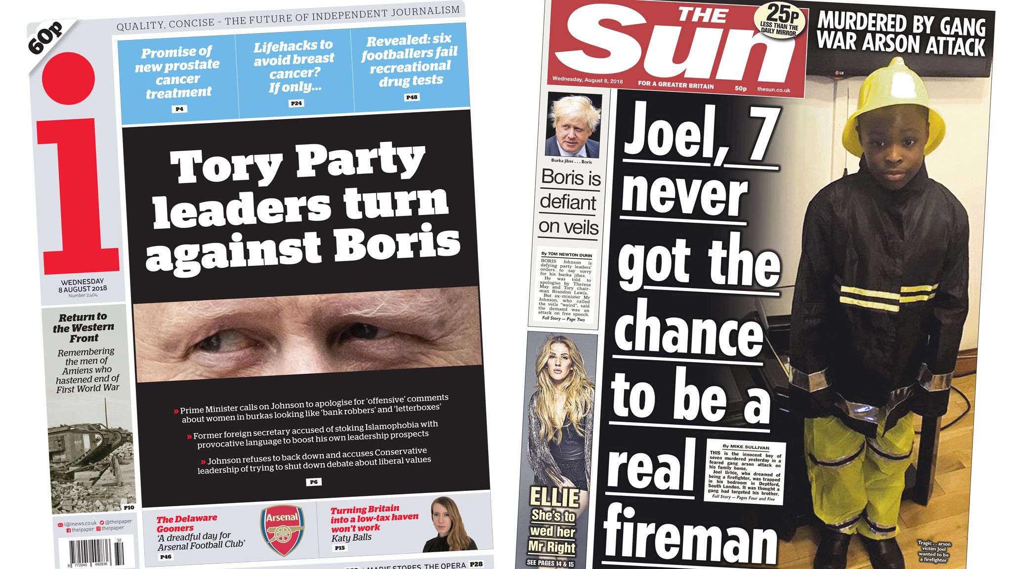 i and Sun front pages - 08/08/18