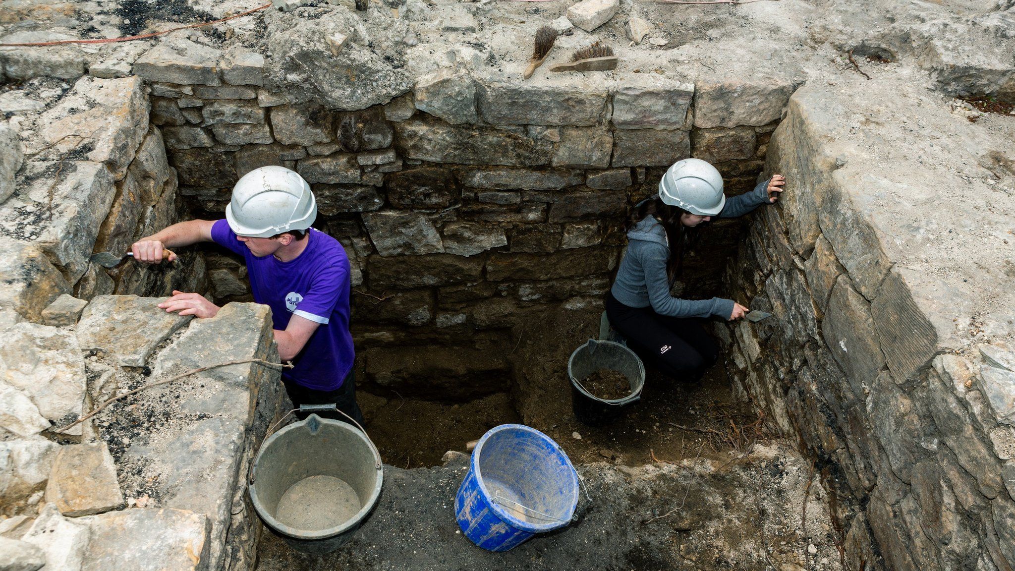 Durham University students at work at the excavation site at Auckland Castle