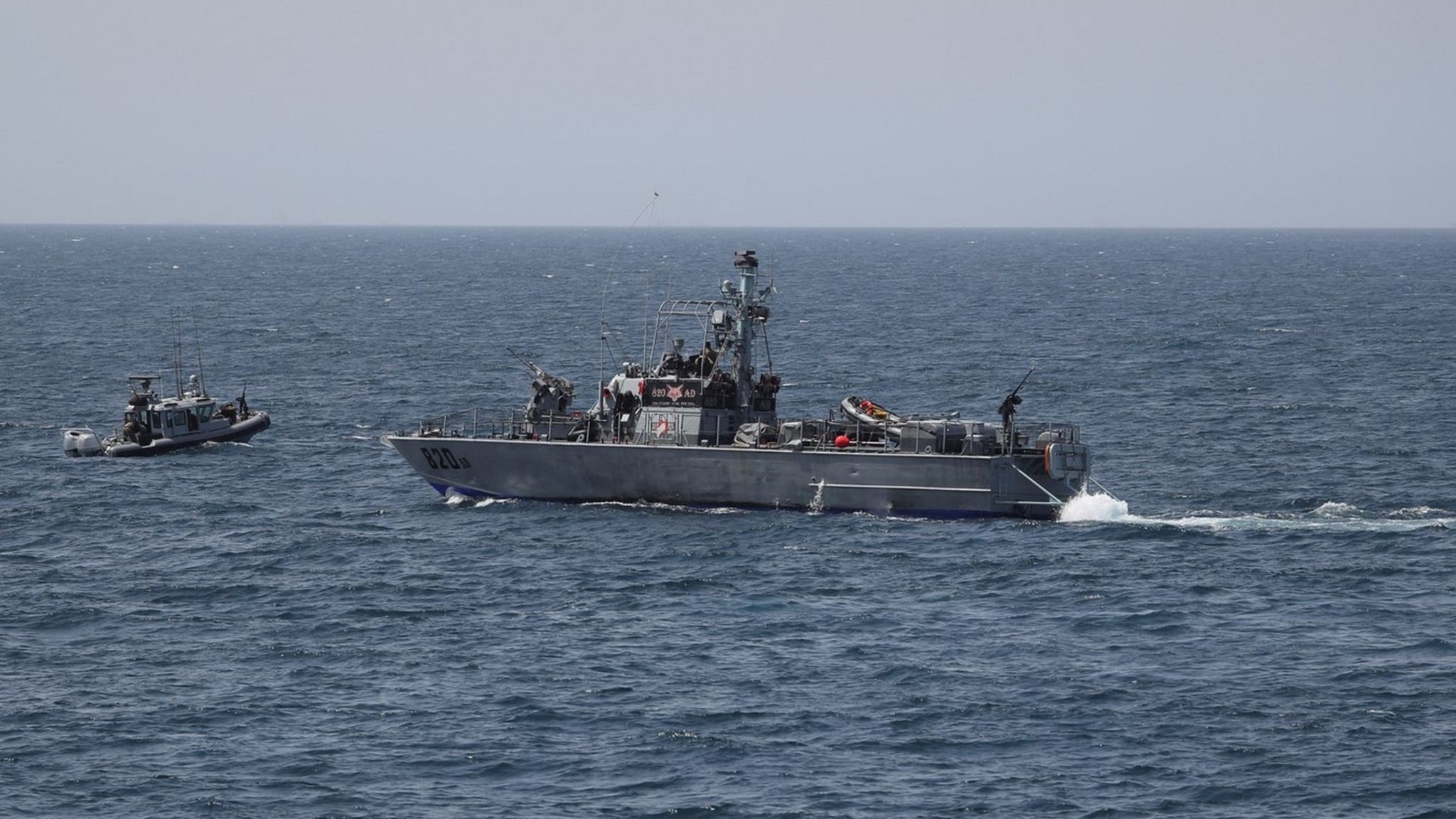 File photo showing Israeli navy boats in the Mediterranean Sea close to the border with Lebanon (4 May 2021)
