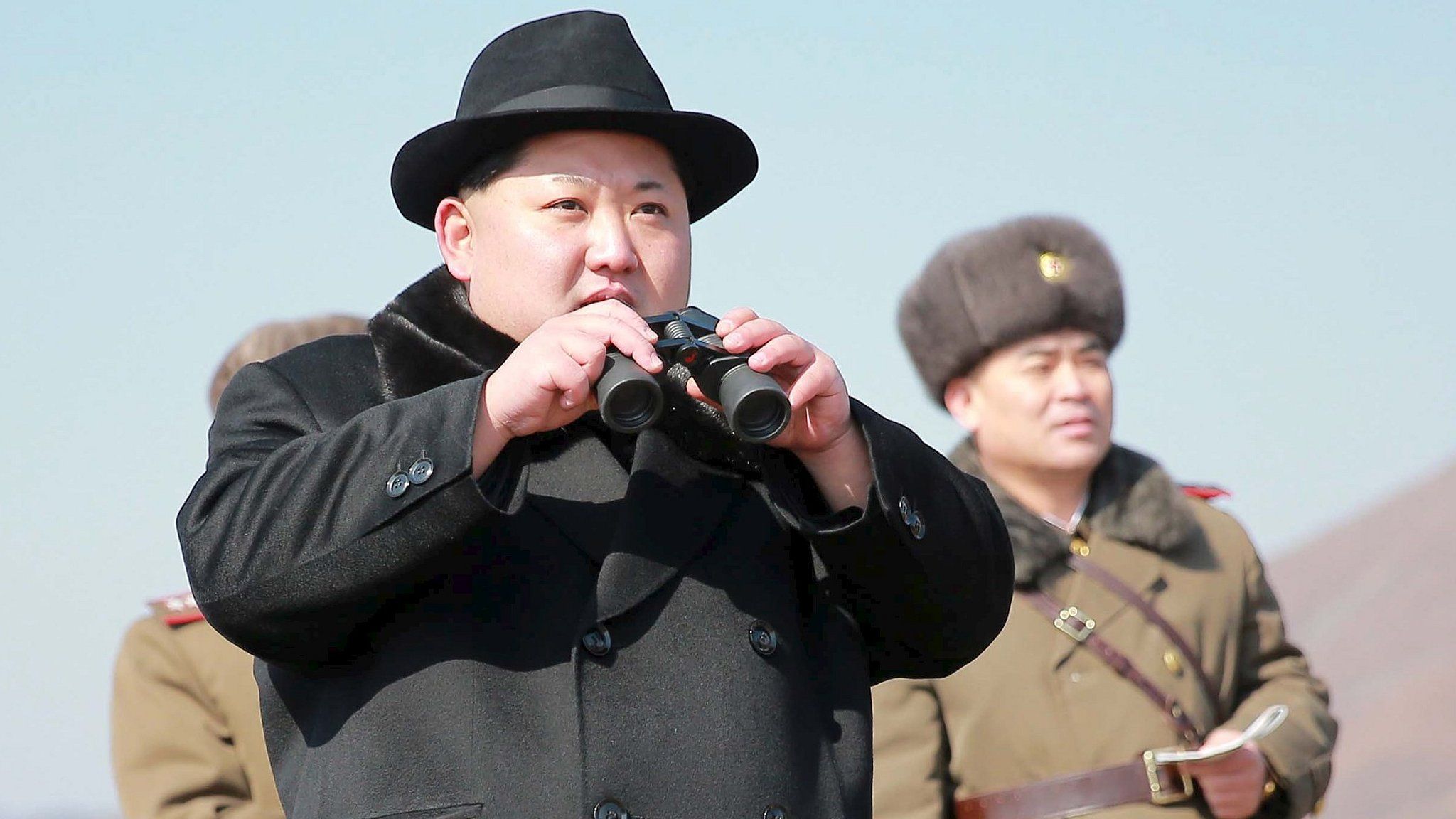 North Korean leader Kim Jong-un inspects flight drill of fighter pilots. 21 Feb 2016