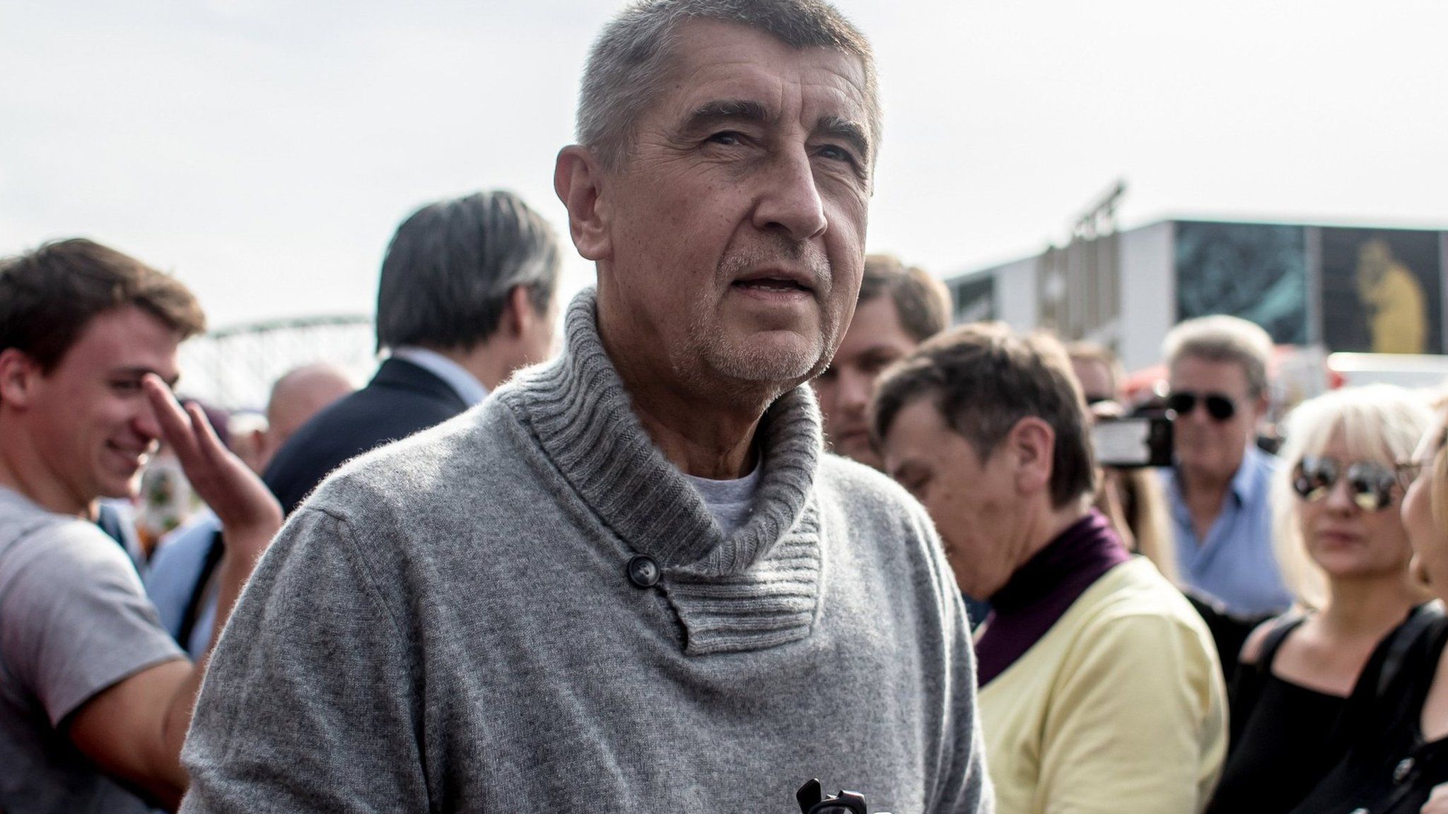 Andrej Babis meets with his supporters during an election campaign rally in Prague