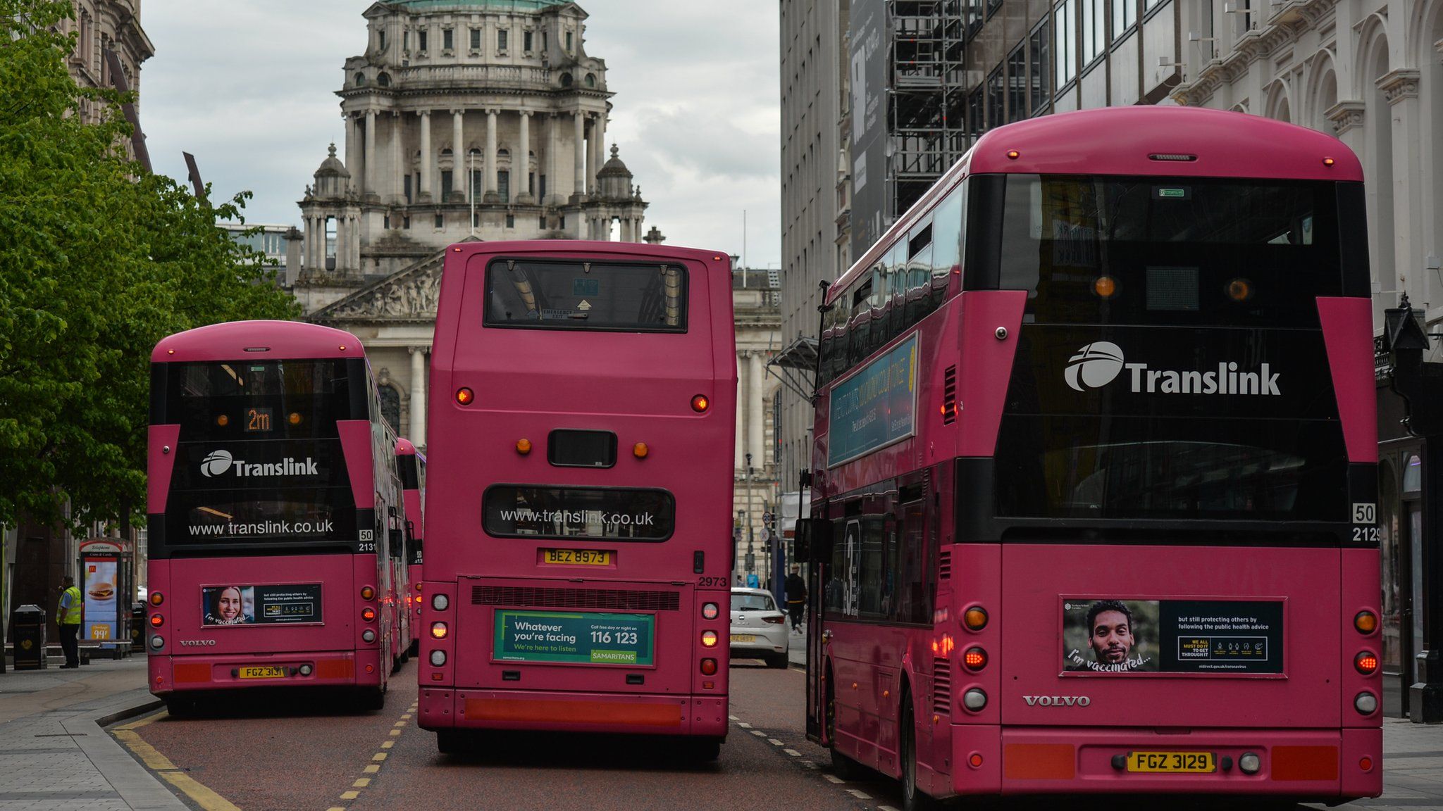 Buses parked on Royal Avenue in Belfast city centre