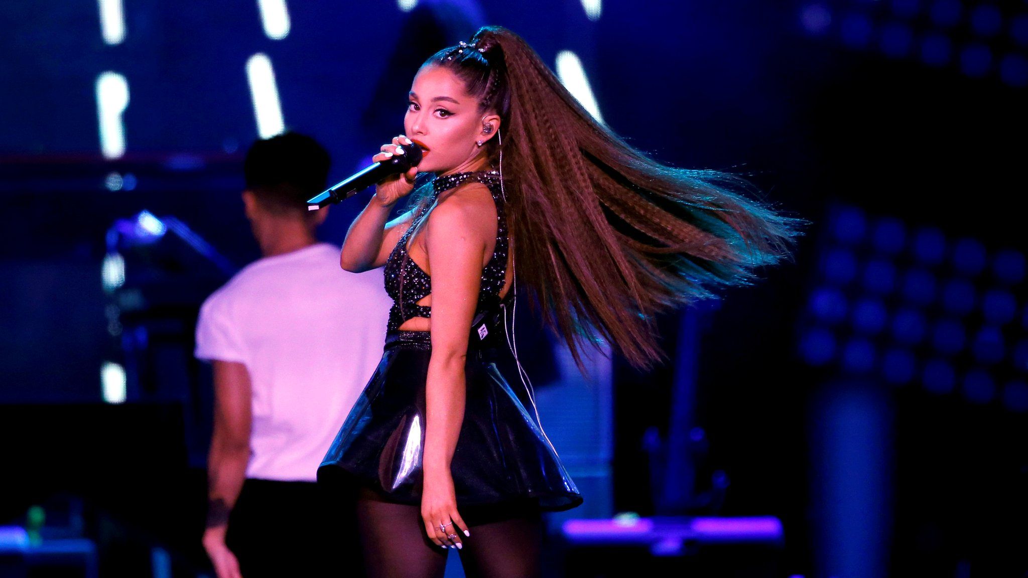 Ariana Grande performs during Wango Tango concert at Banc of California Stadium in Los Angeles, June 2018