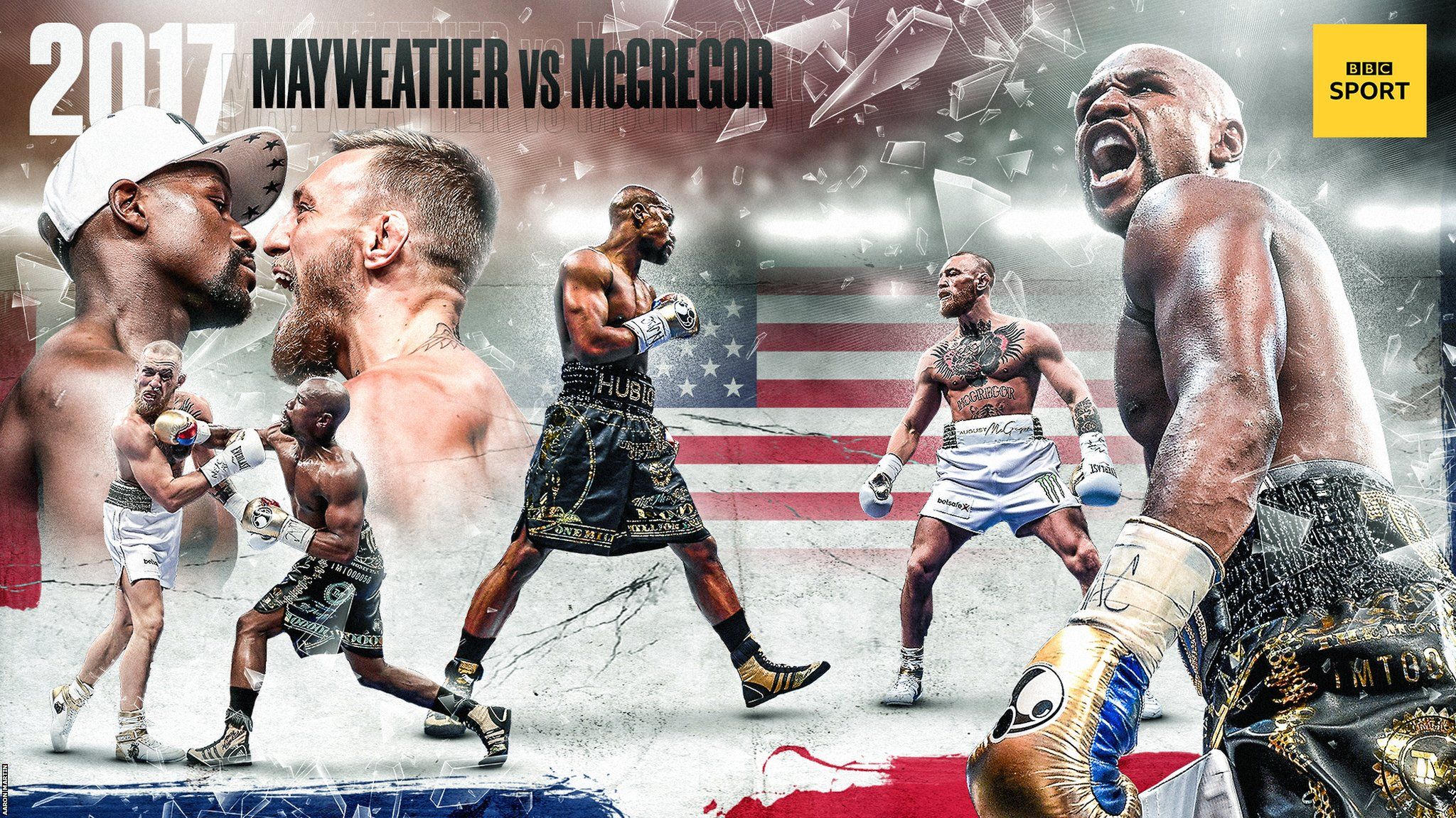 Graphic showing the best moments of Conor McGregor's rivalry with Floyd Mayweather