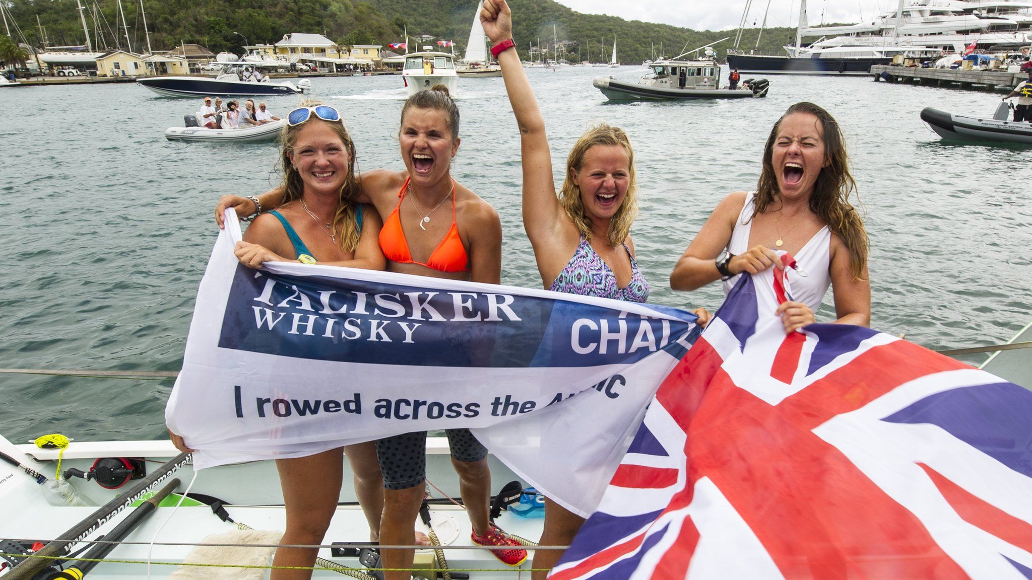 Four British female rowers reach Antigua
