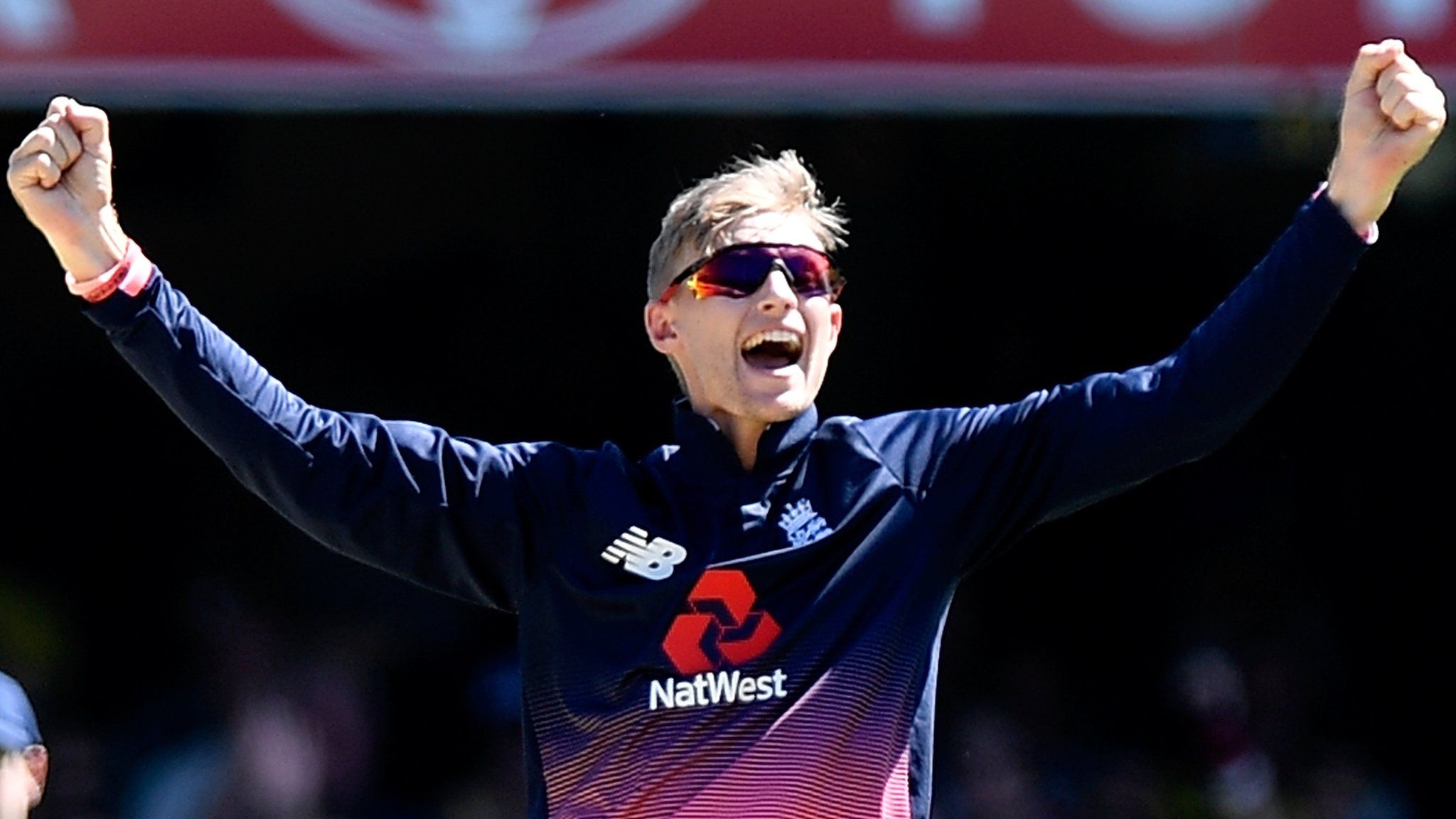 Joe Root celebrates taking a wicket against Australia