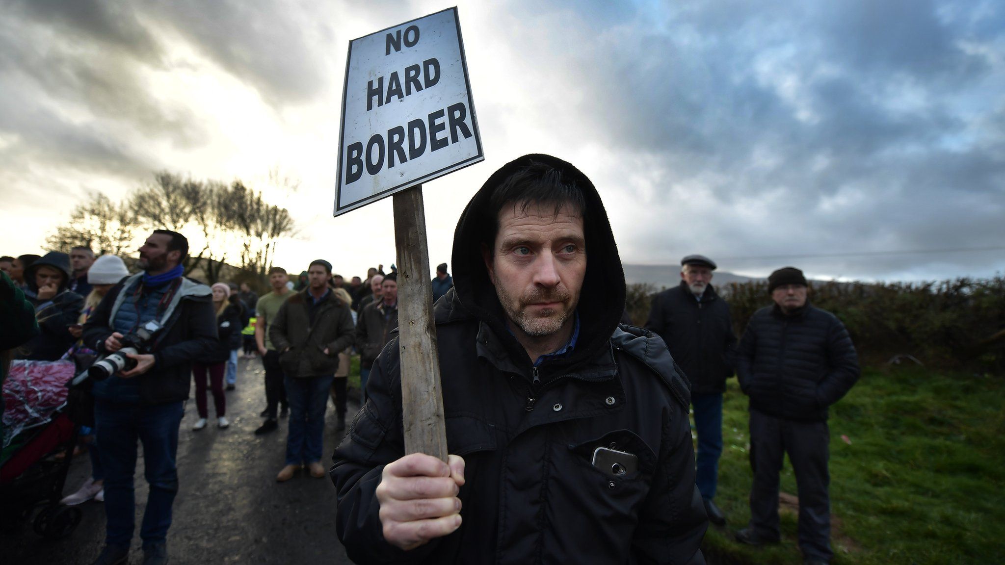 A protester at the Irish border