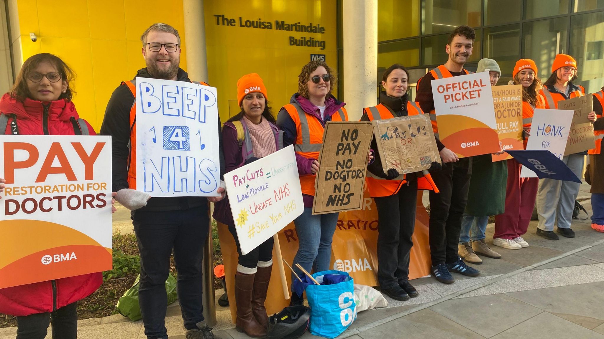 Junior doctors on a picket line outside the Royal Sussex County Hospital in Brighton