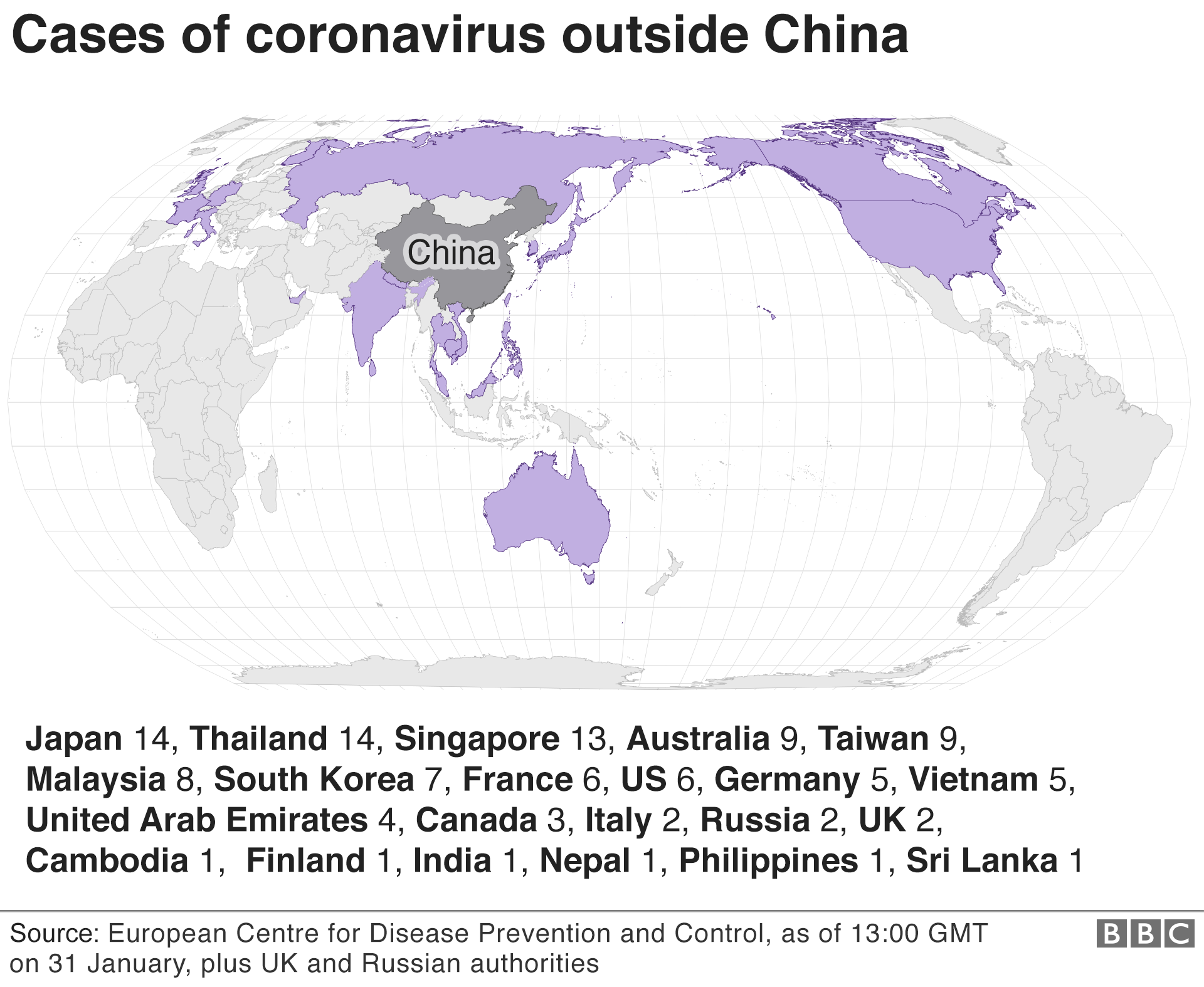 Map showing global spread of coronavirus