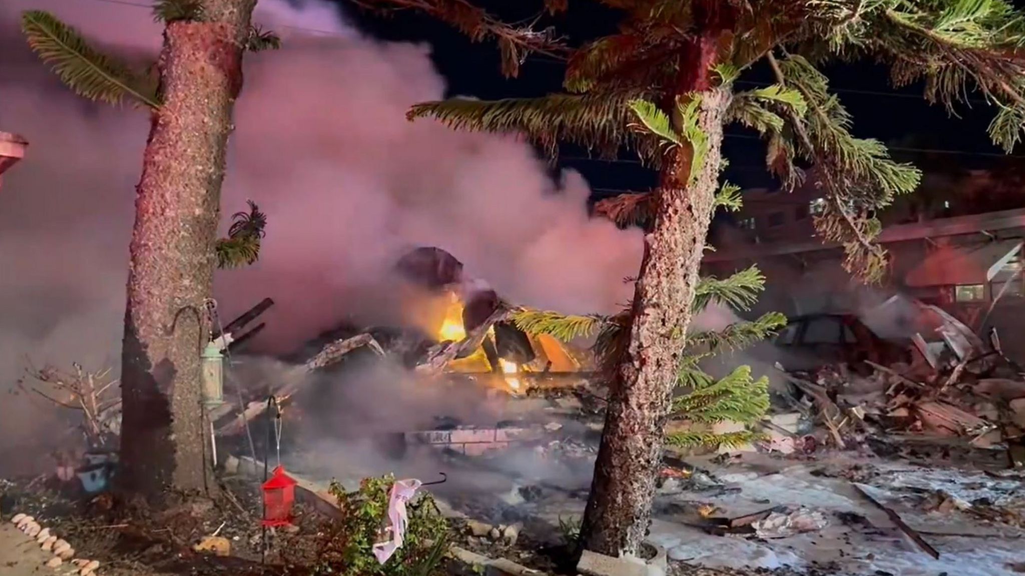 Video taken of the crash site shows fire and palm trees