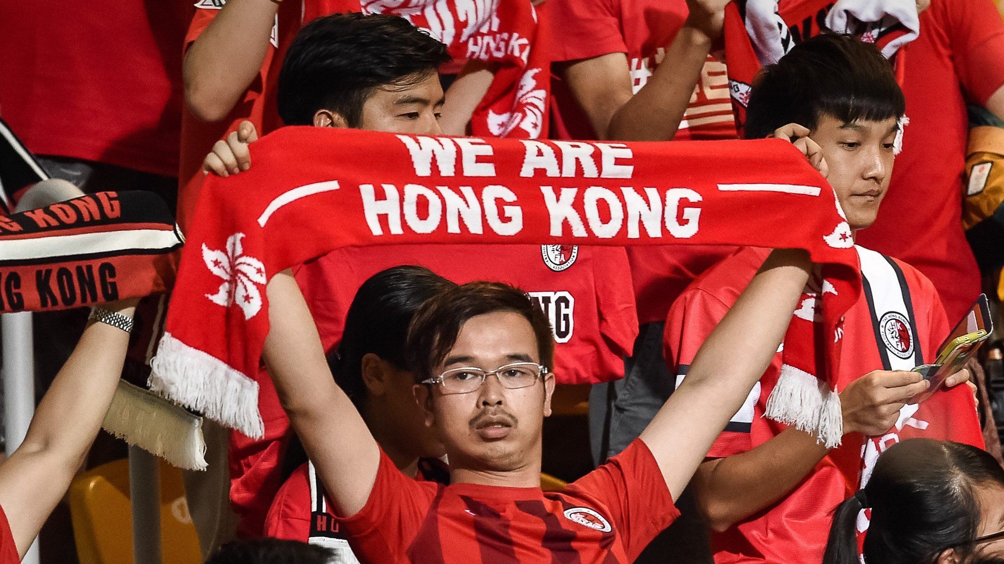 Hong Kong football fans during the 2018 World Cup qualifying match between Hong Kong and Qatar in September
