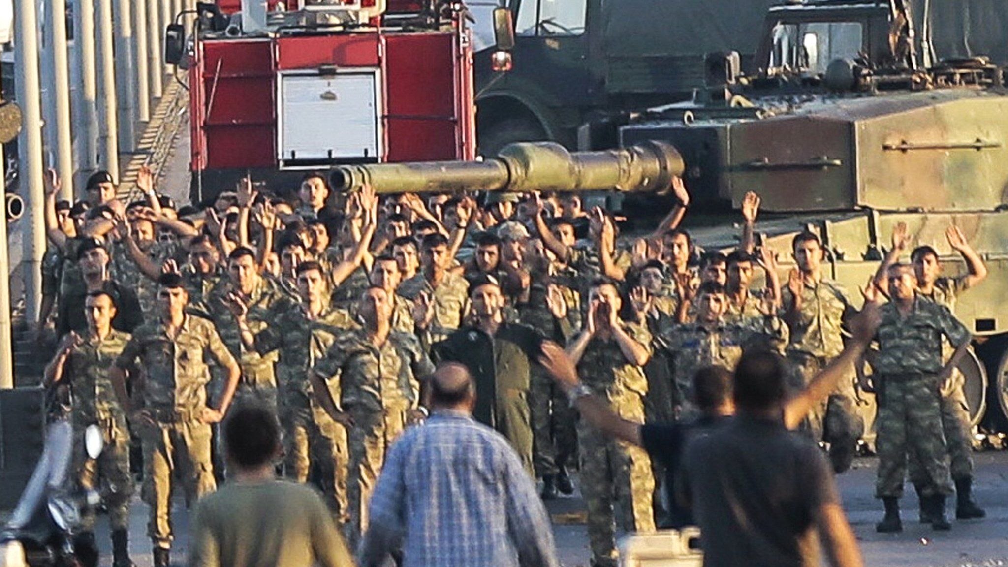 Soldiers surrender on Bosphorus bridge, Istanbul, on 16 July 2016