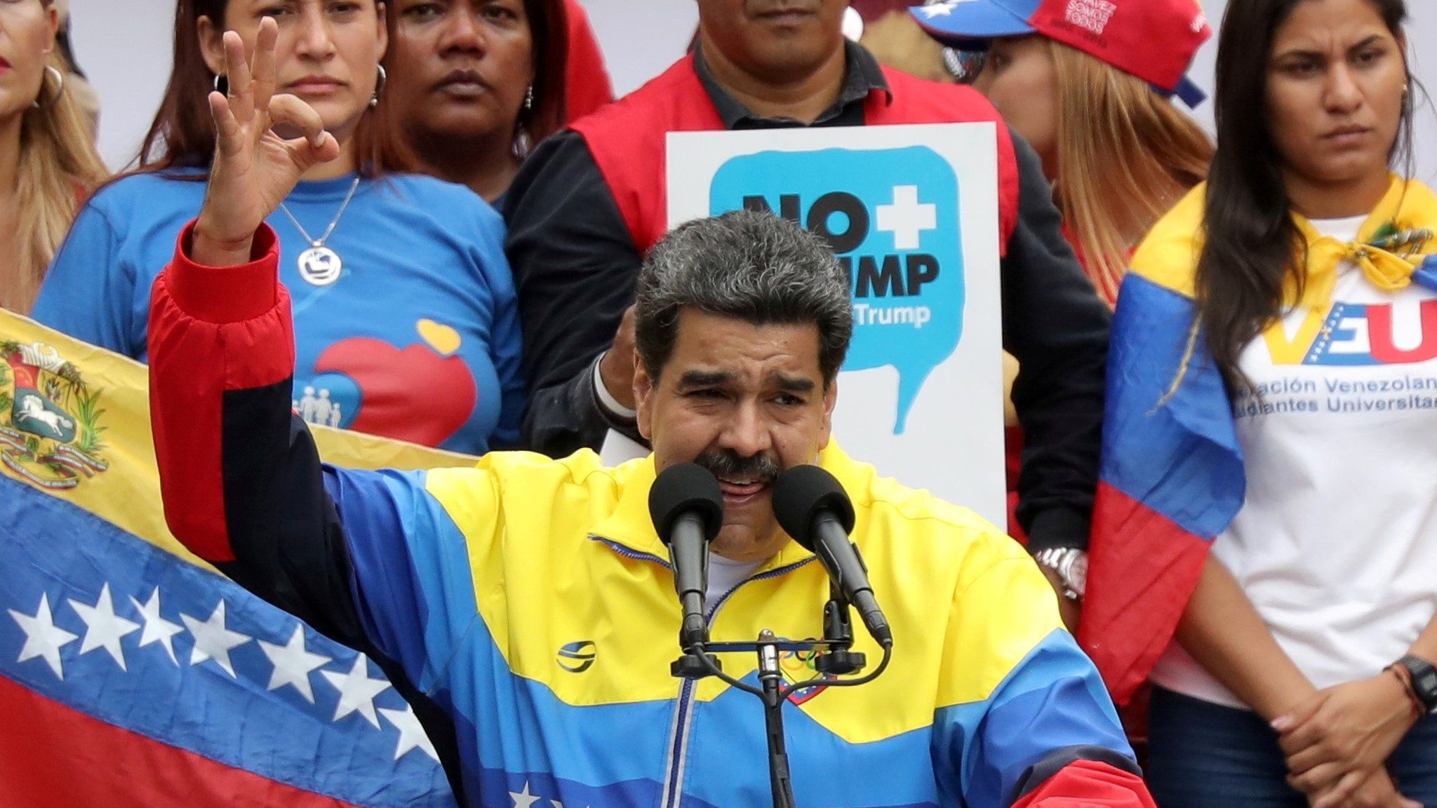 Venezuela's President Nicolas Maduro takes part in a rally against the US sanctions on Venezuela, in Caracas on 19 September