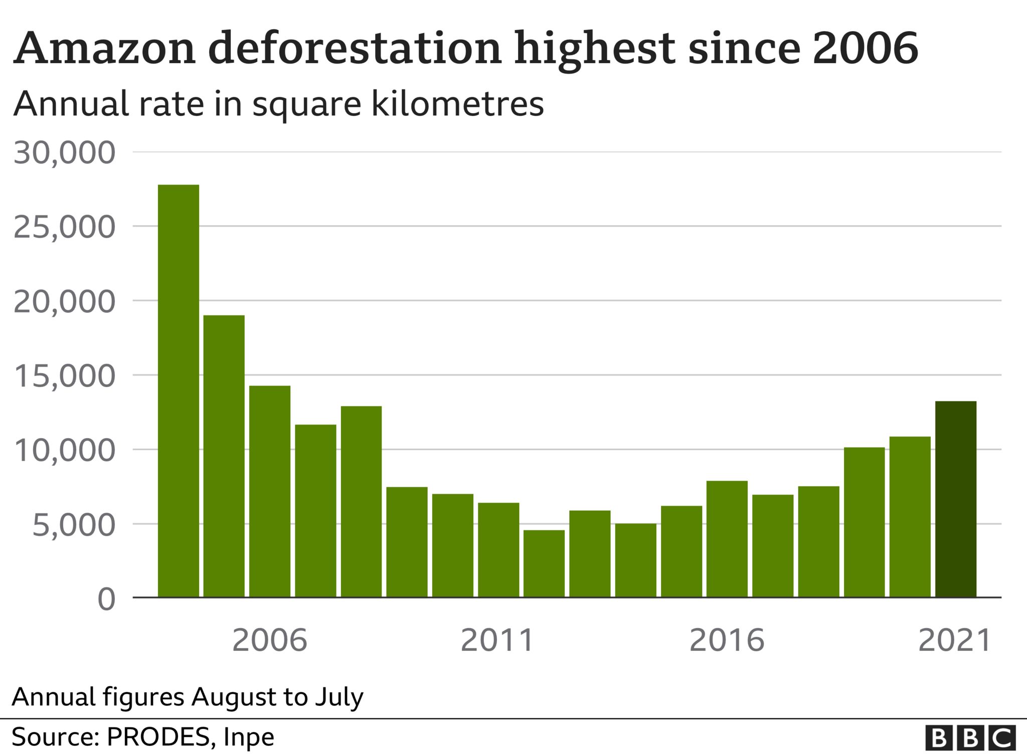 A chart displaying deforestation levels in the Amazon