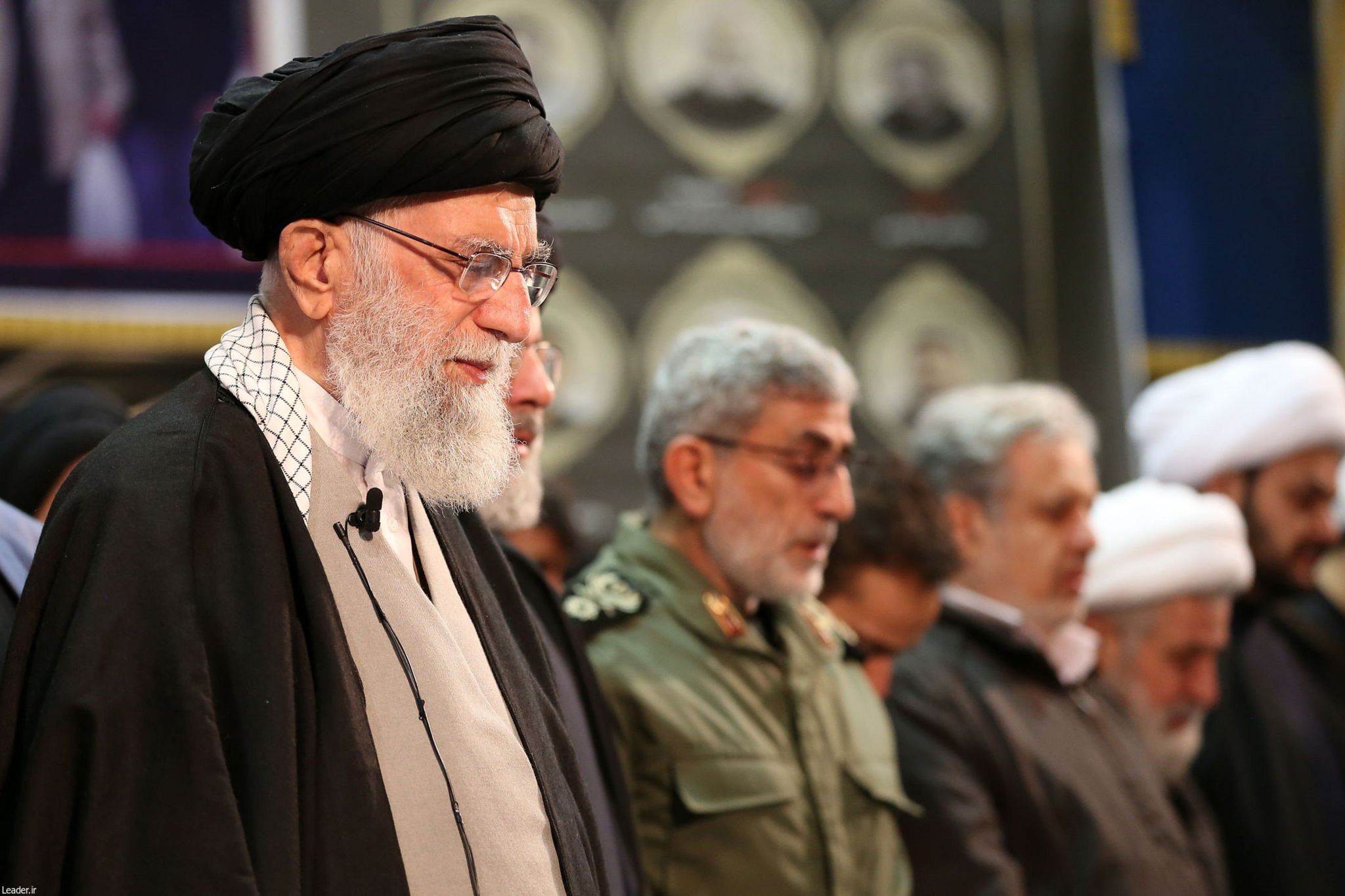 Ayatollah Ali Khamenei leading the funeral prayers of Qasem Soleimani