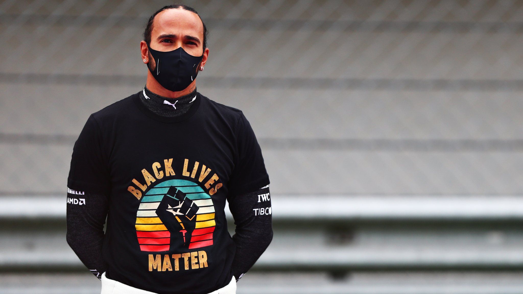 Lewis Hamilton wears a Black Lives Matter shirt