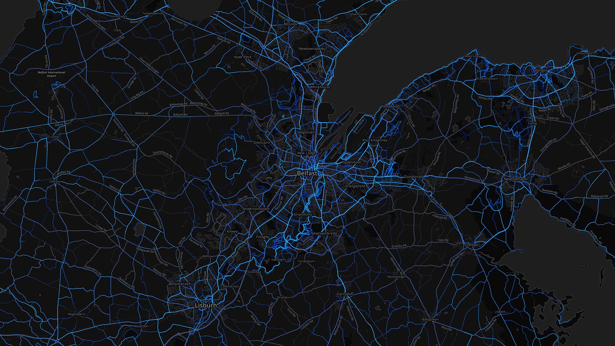 Belfast area - running routes (by Strava users 2015)