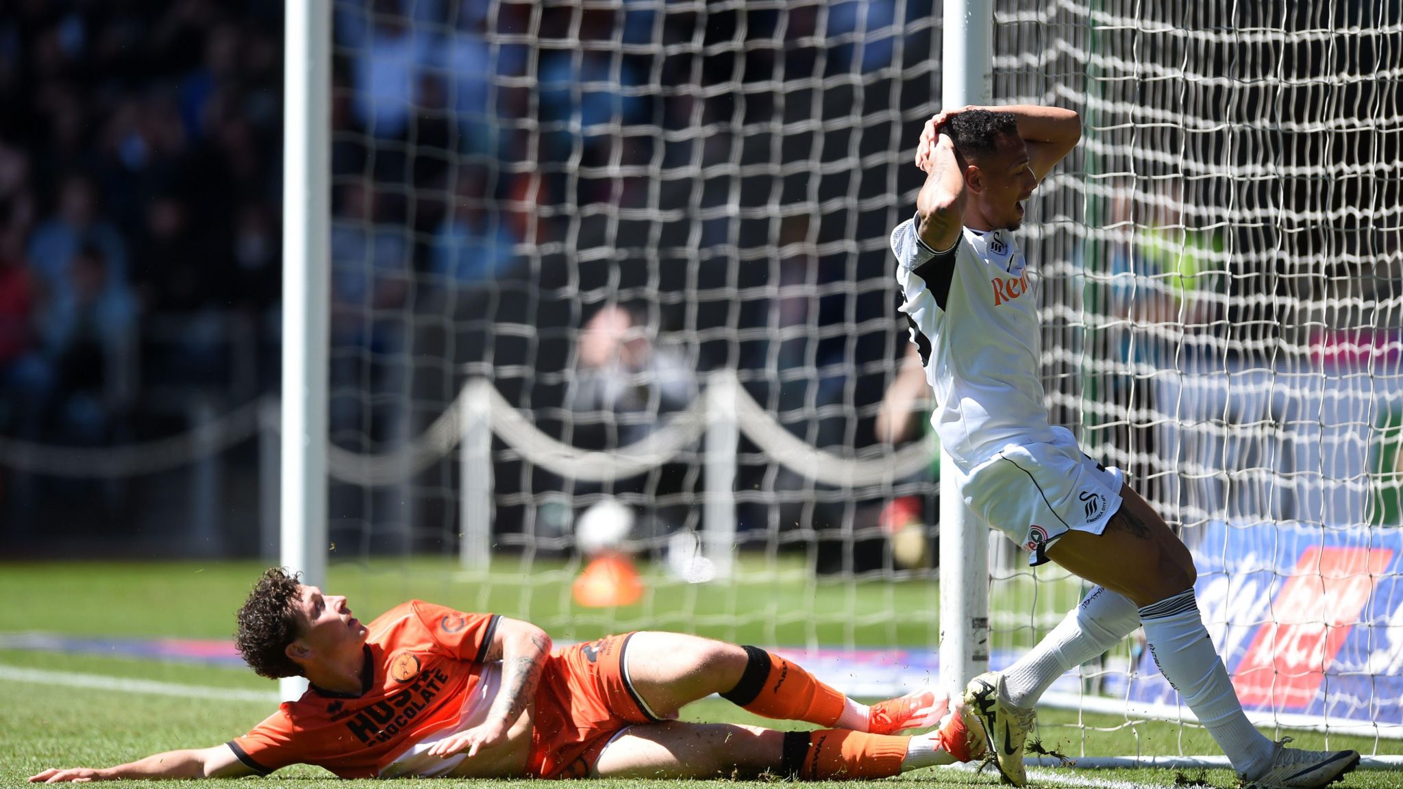 Ronald misses a chance during Swansea's final-day defeat to Millwall
