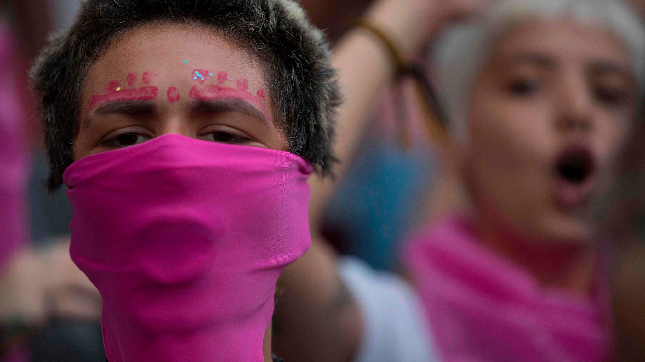 Women protesting over violence against women, in Brazil, on 28 November 2017